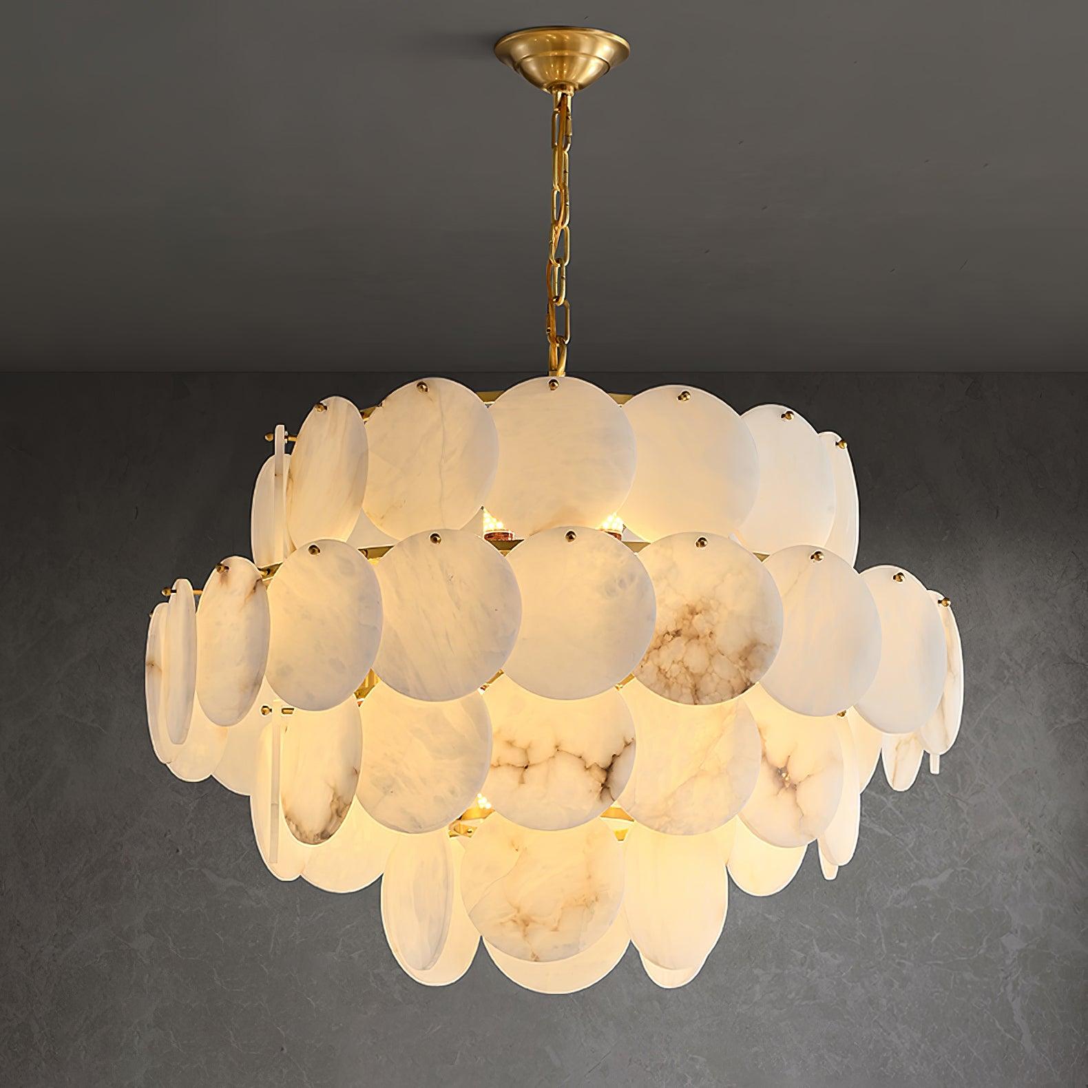Alabaster Shell Brass Chandelier - Cueteks