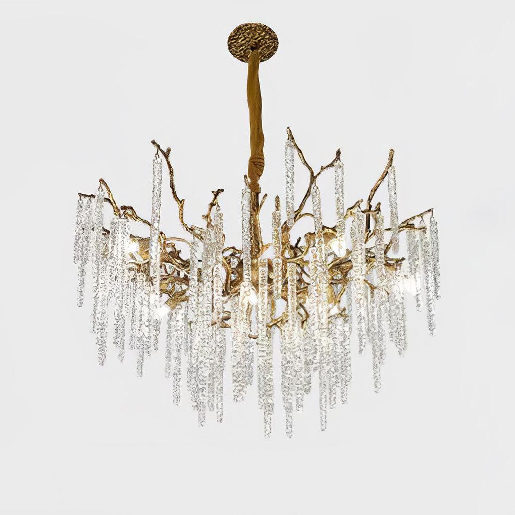 Crystal Icicles Branch Brass Chandelier - Cueteks