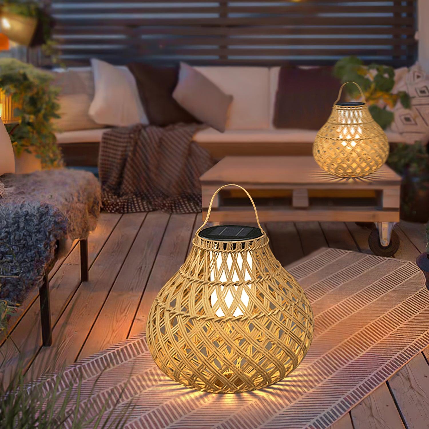Woven Sphere Solar Lantern Outdoor Lamp - Cueteks