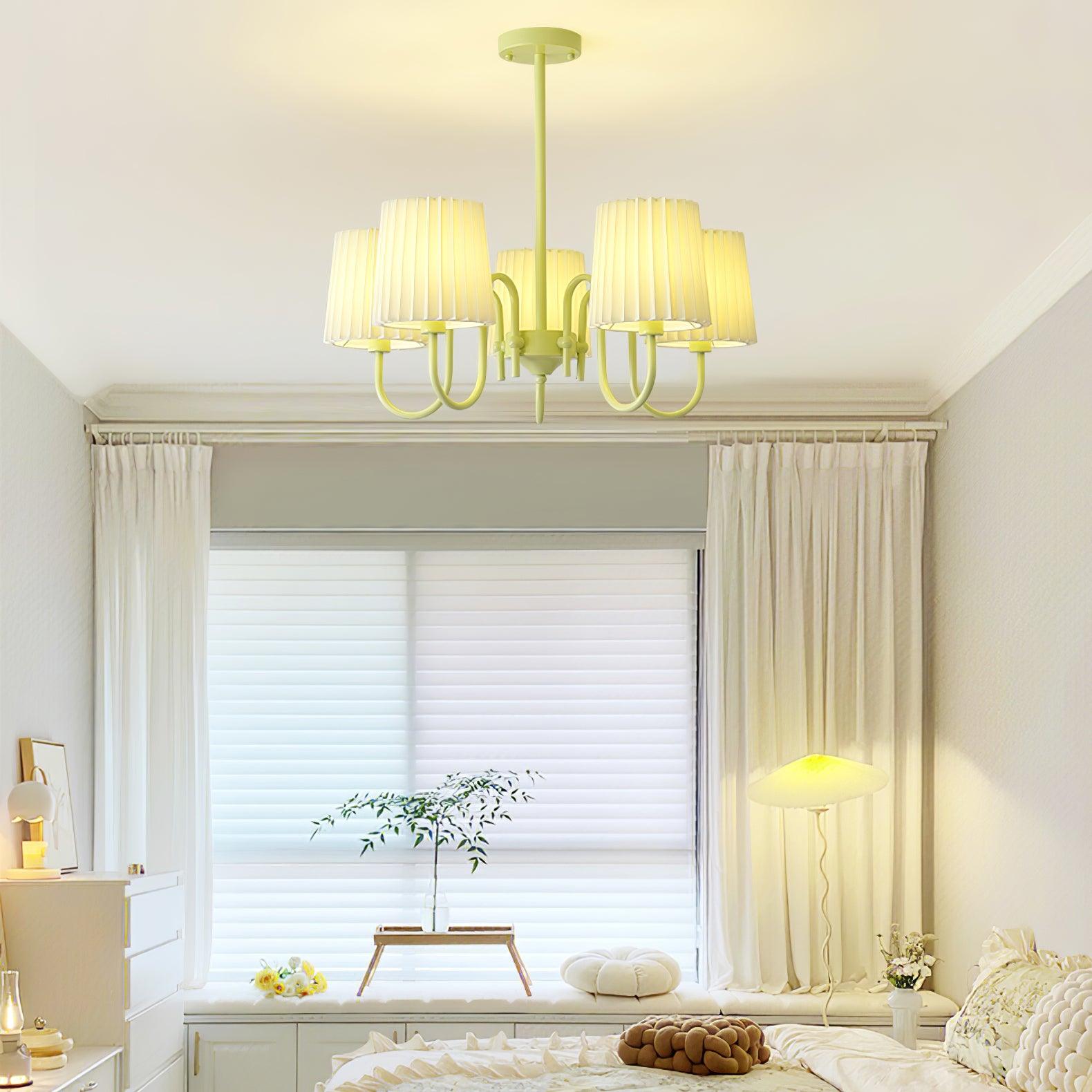 Pleated Fabric Matcha Chandelier - Cueteks