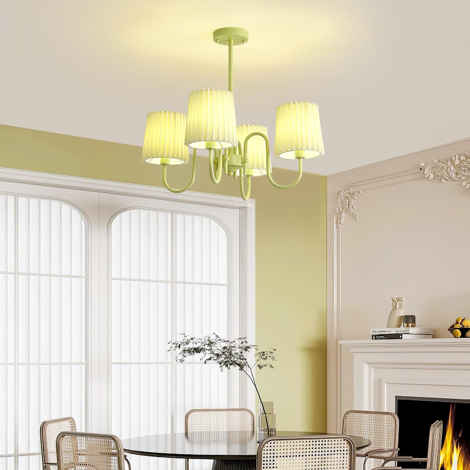 Pleated Fabric Matcha Chandelier - Cueteks