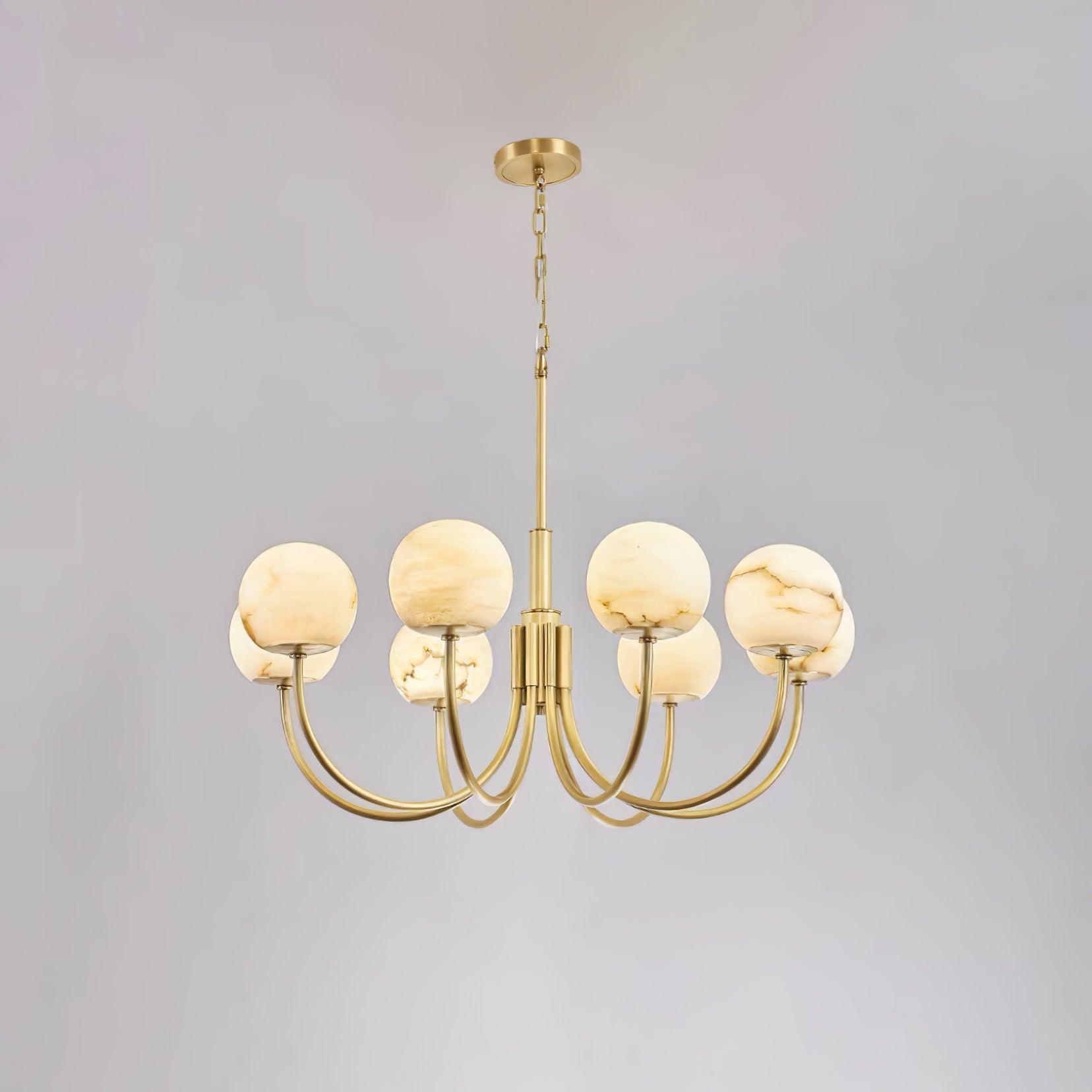Aurelian eight-head brass and white alabaster chandelier