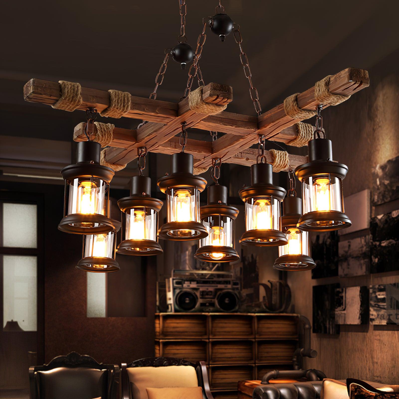 Vintage Wood Glass Chandeliers - Cueteks
