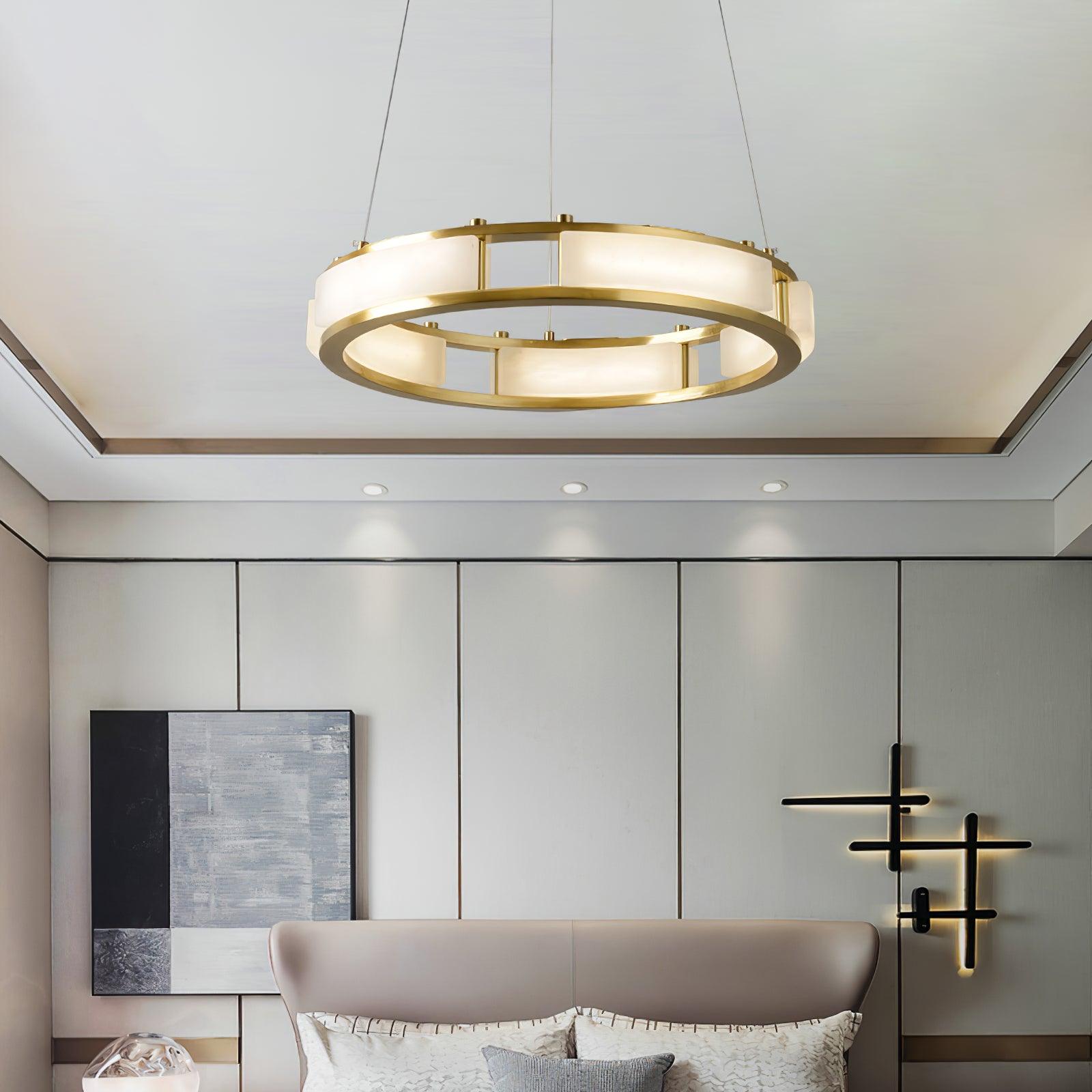 Qatar chandelier above a bedroom setting