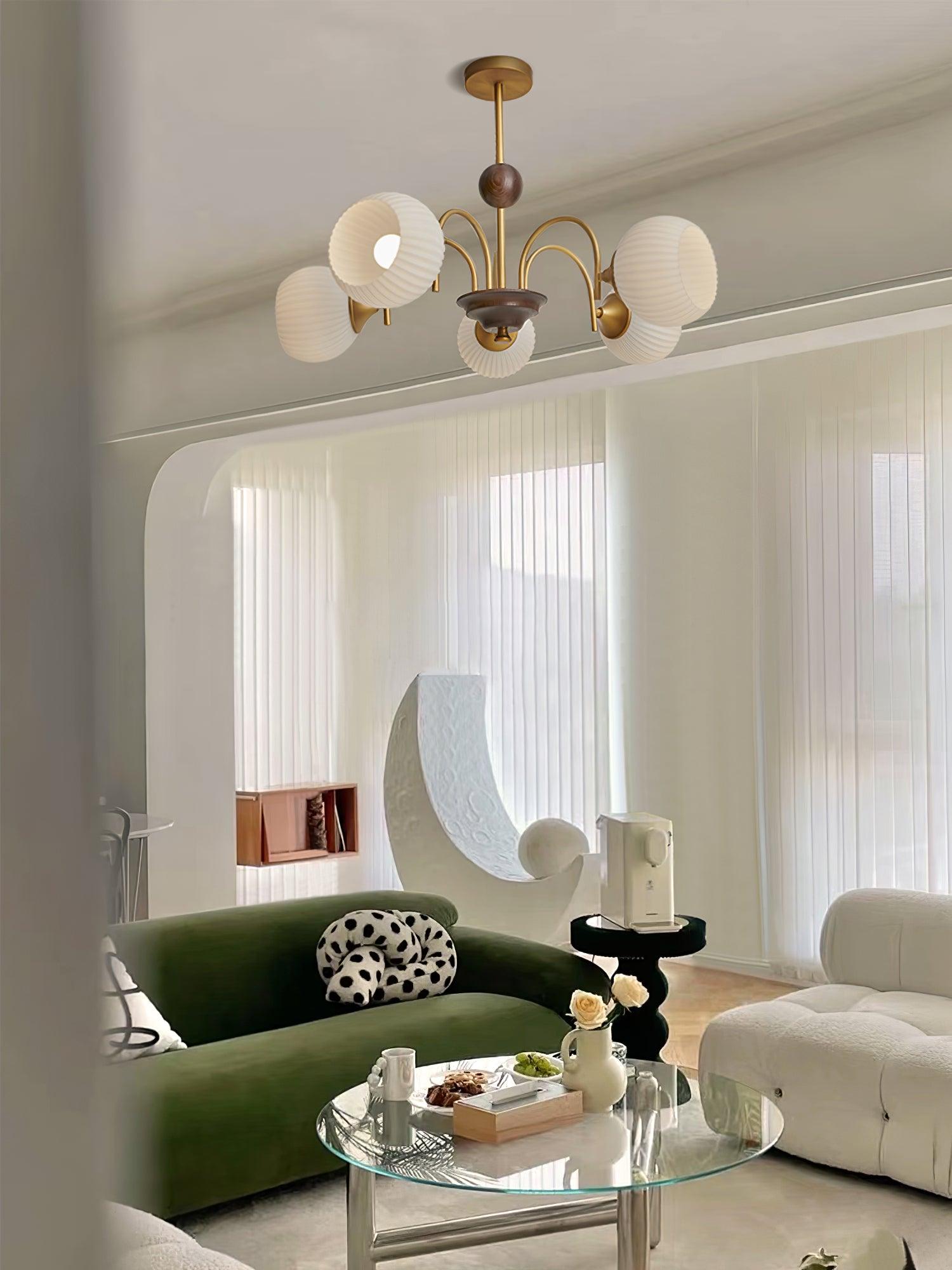 Sculptural Glass Ribbed Chandelier - Cueteks