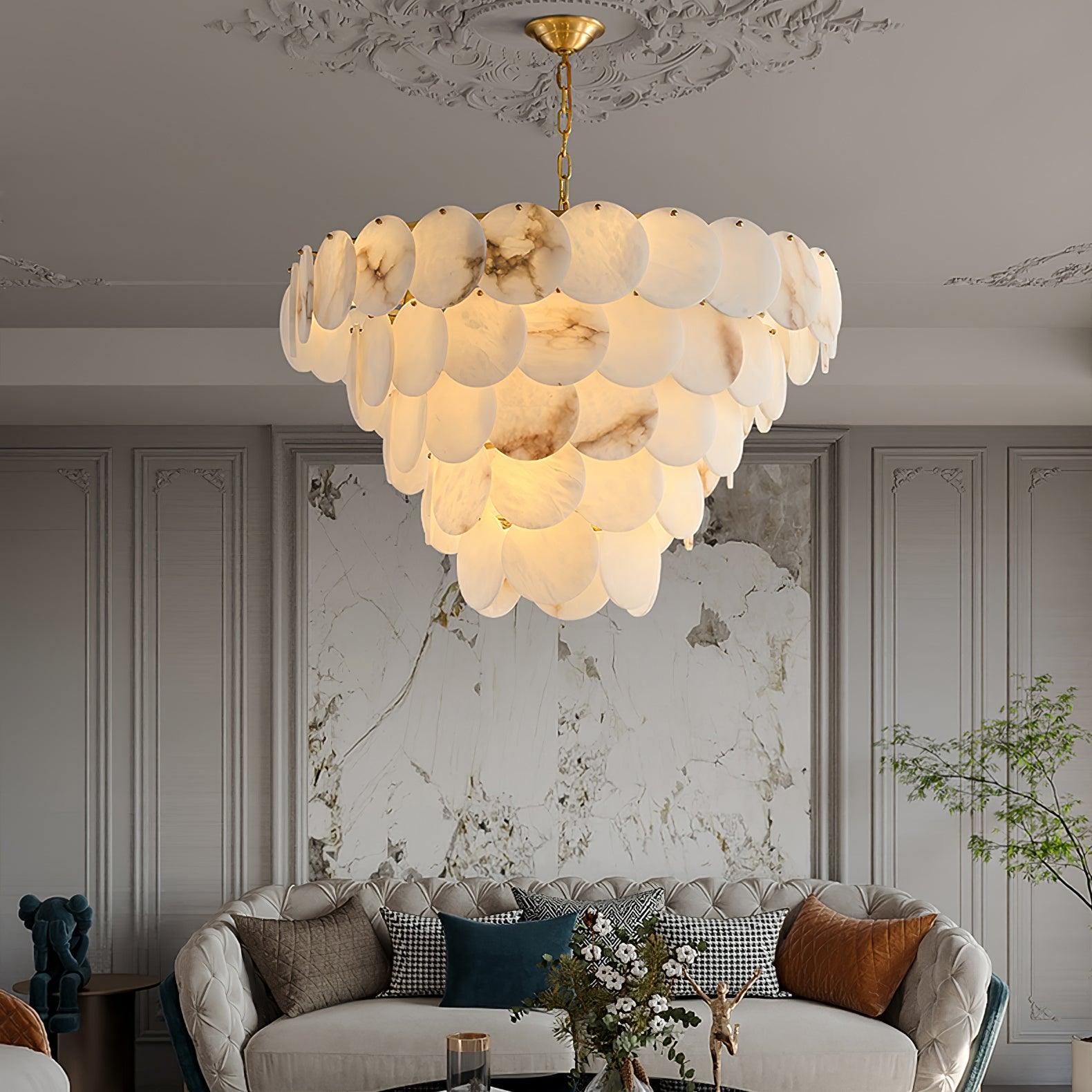 Alabaster Shell Brass Chandelier - Cueteks