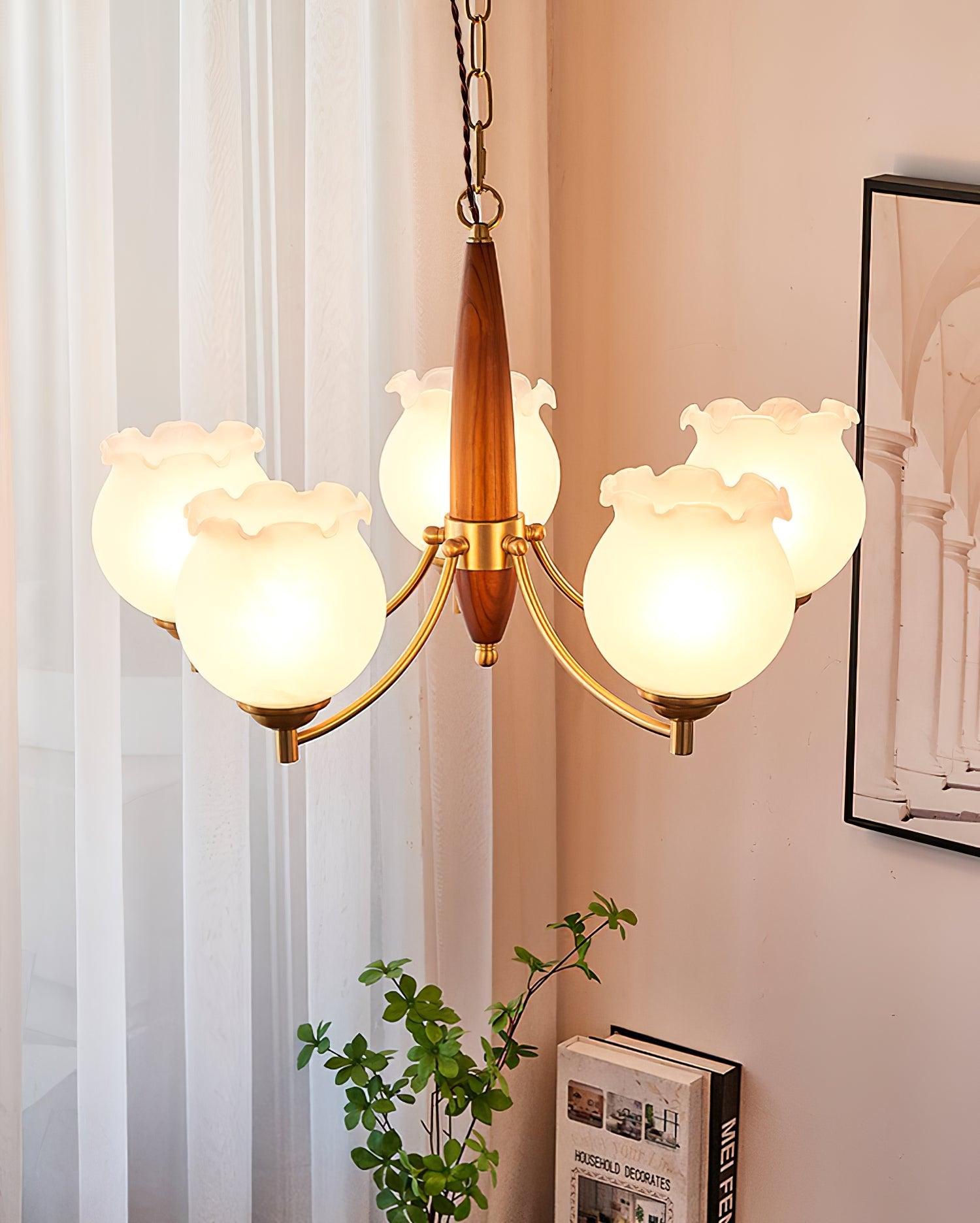 Tulips Glass Wood Chandelier - Cueteks