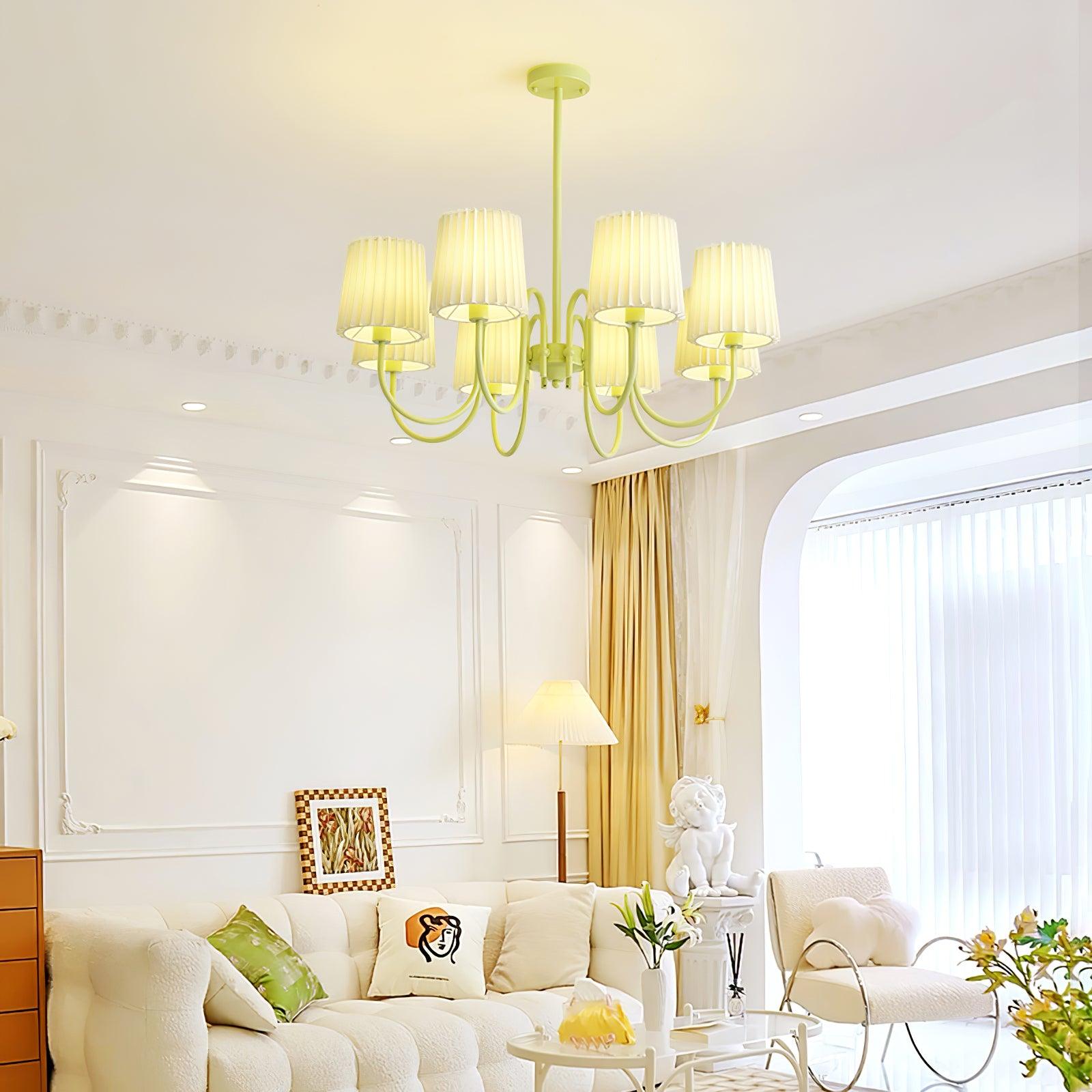 Pleated Fabric Matcha Chandelier - Cueteks