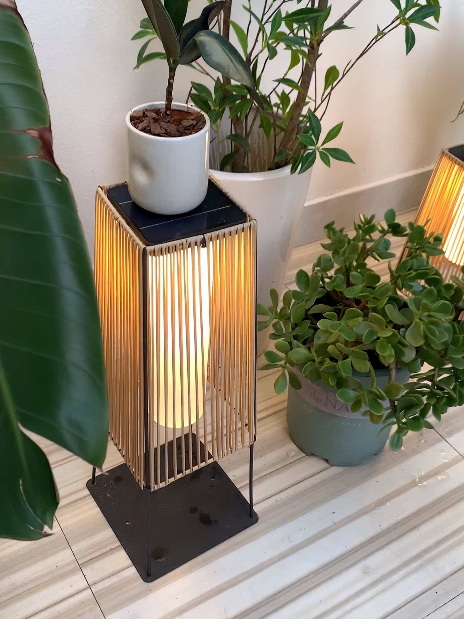 Plastic Rattan Outdoor Post Light with Solar Panel - Cueteks