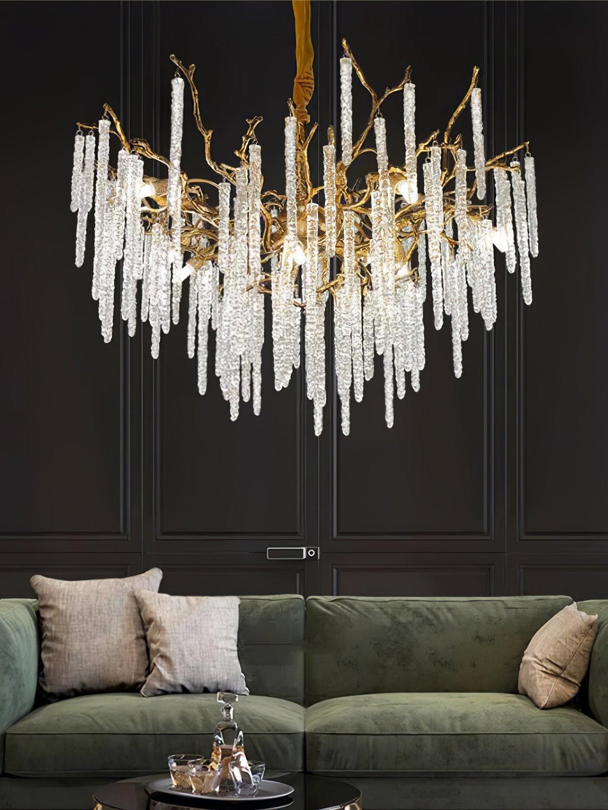 Crystal Icicles Branch Brass Chandelier - Cueteks