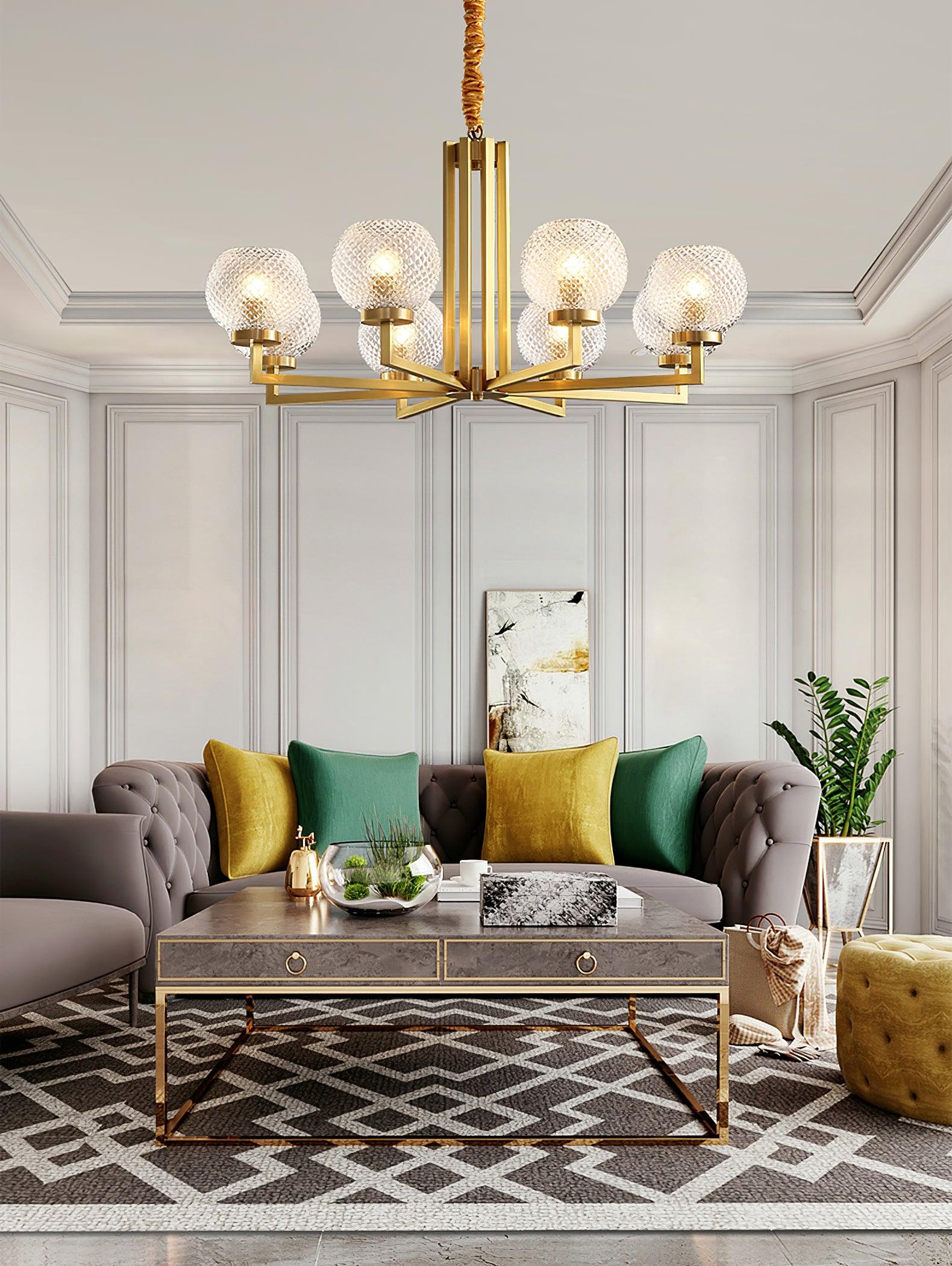 Ribbed Glass Brass Chandelier - Cueteks