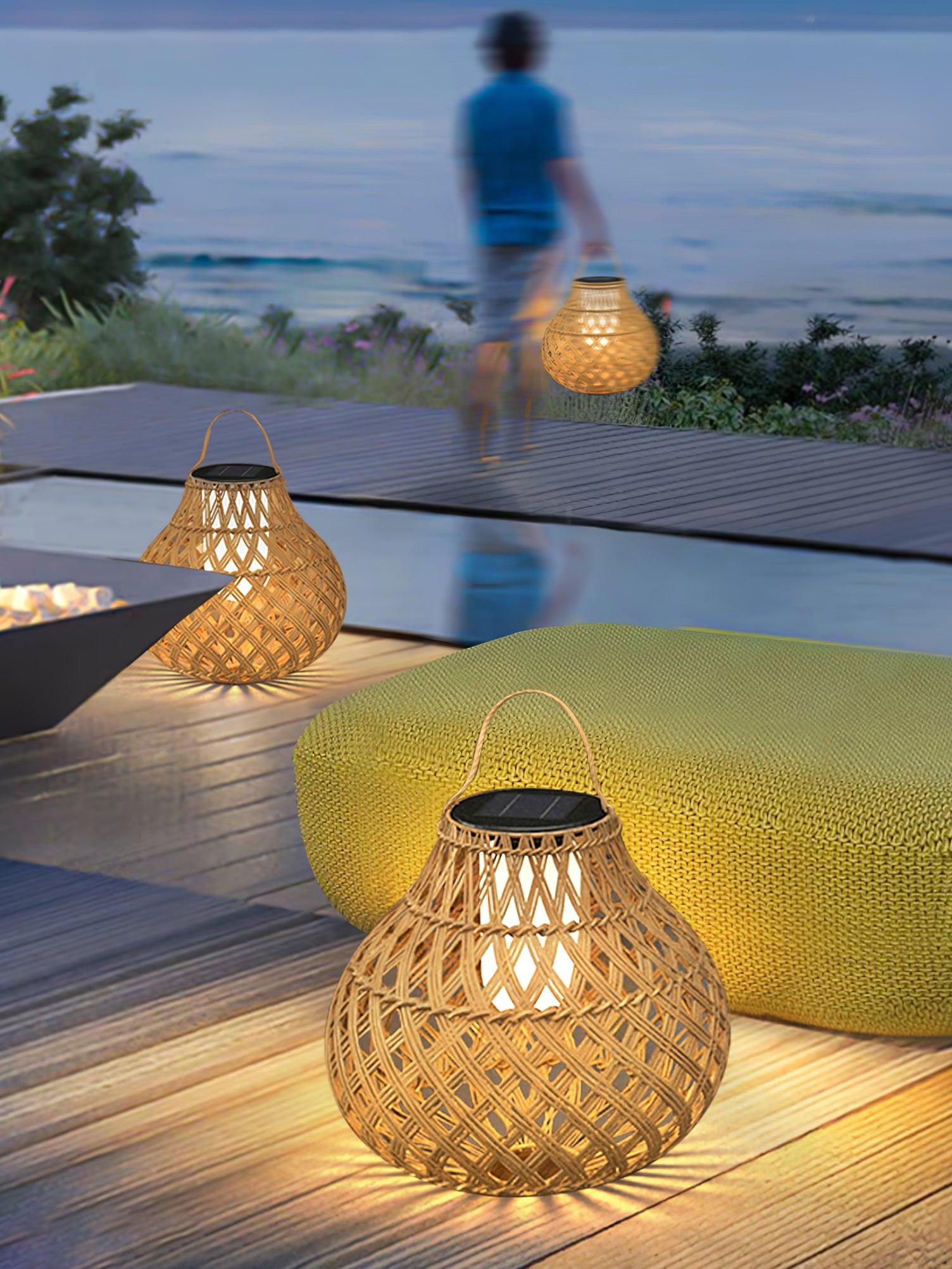 Woven Sphere Solar Lantern Outdoor Lamp - Cueteks