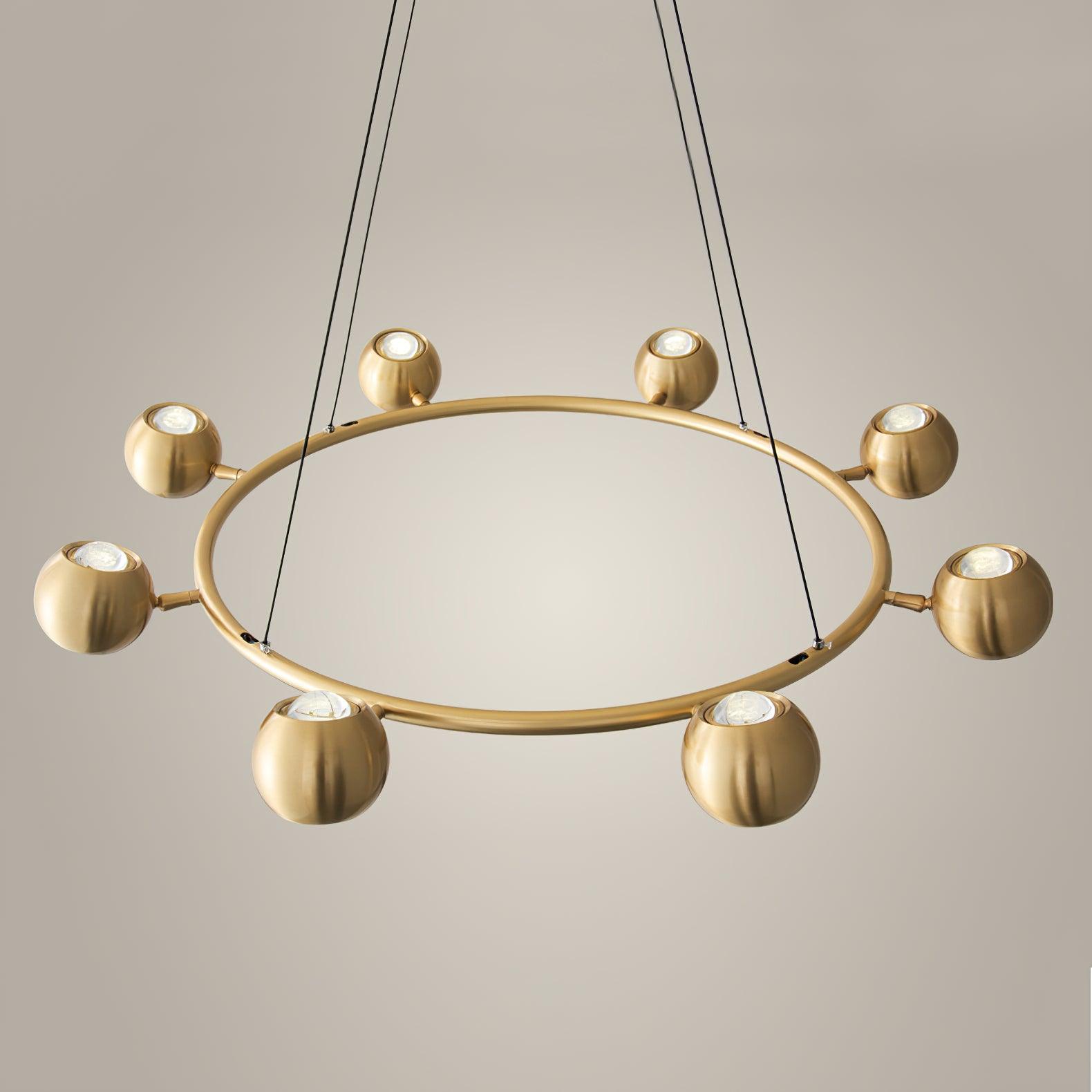 Angled view of lens-front spheres around the brass ring