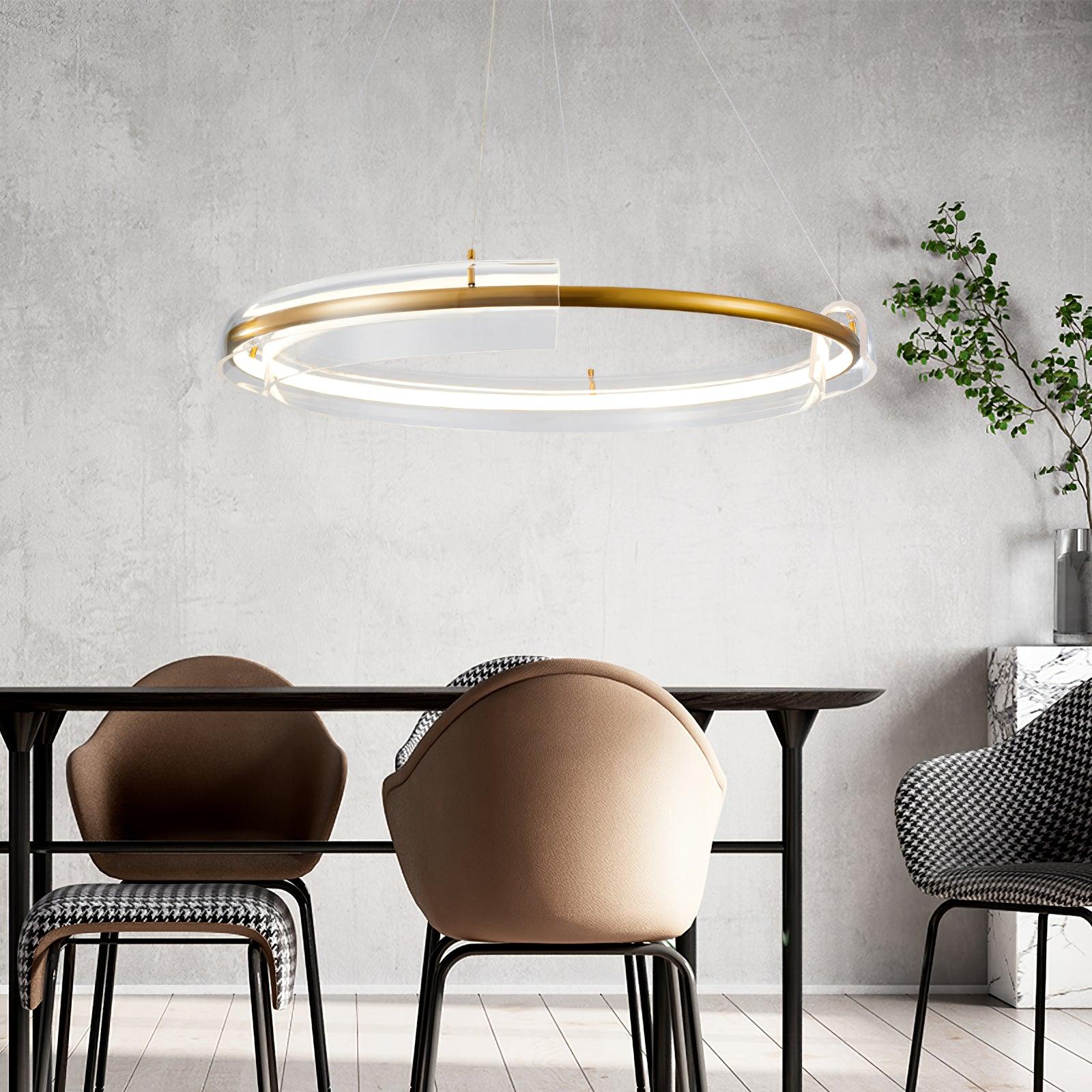 Dining-room view with a ring chandelier