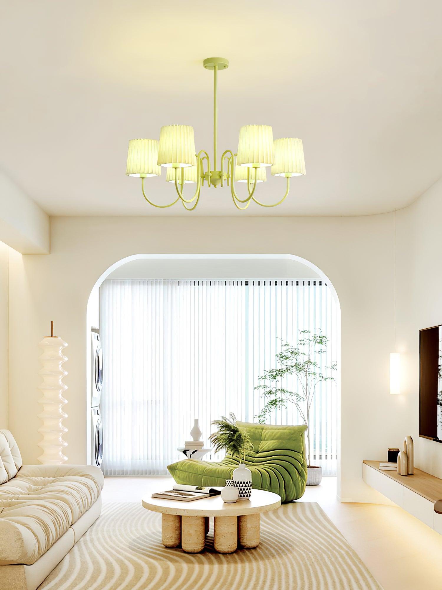 Pleated Fabric Matcha Chandelier - Cueteks