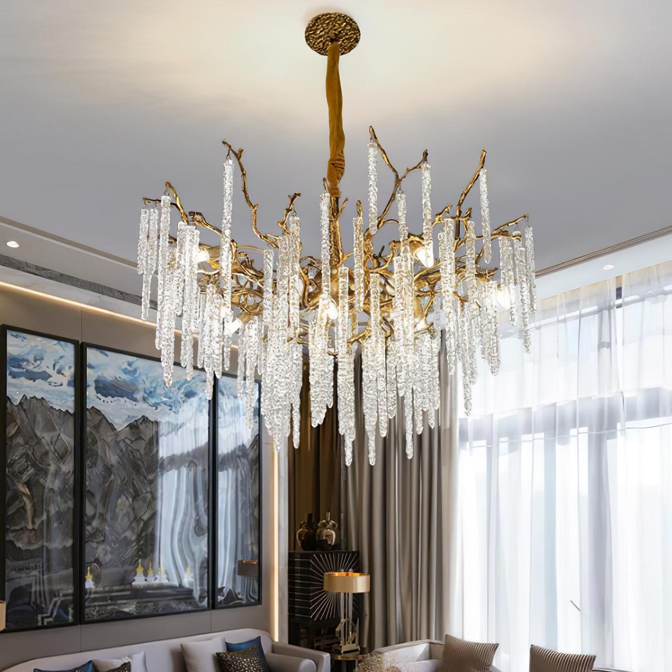 Crystal Icicles Branch Brass Chandelier - Cueteks