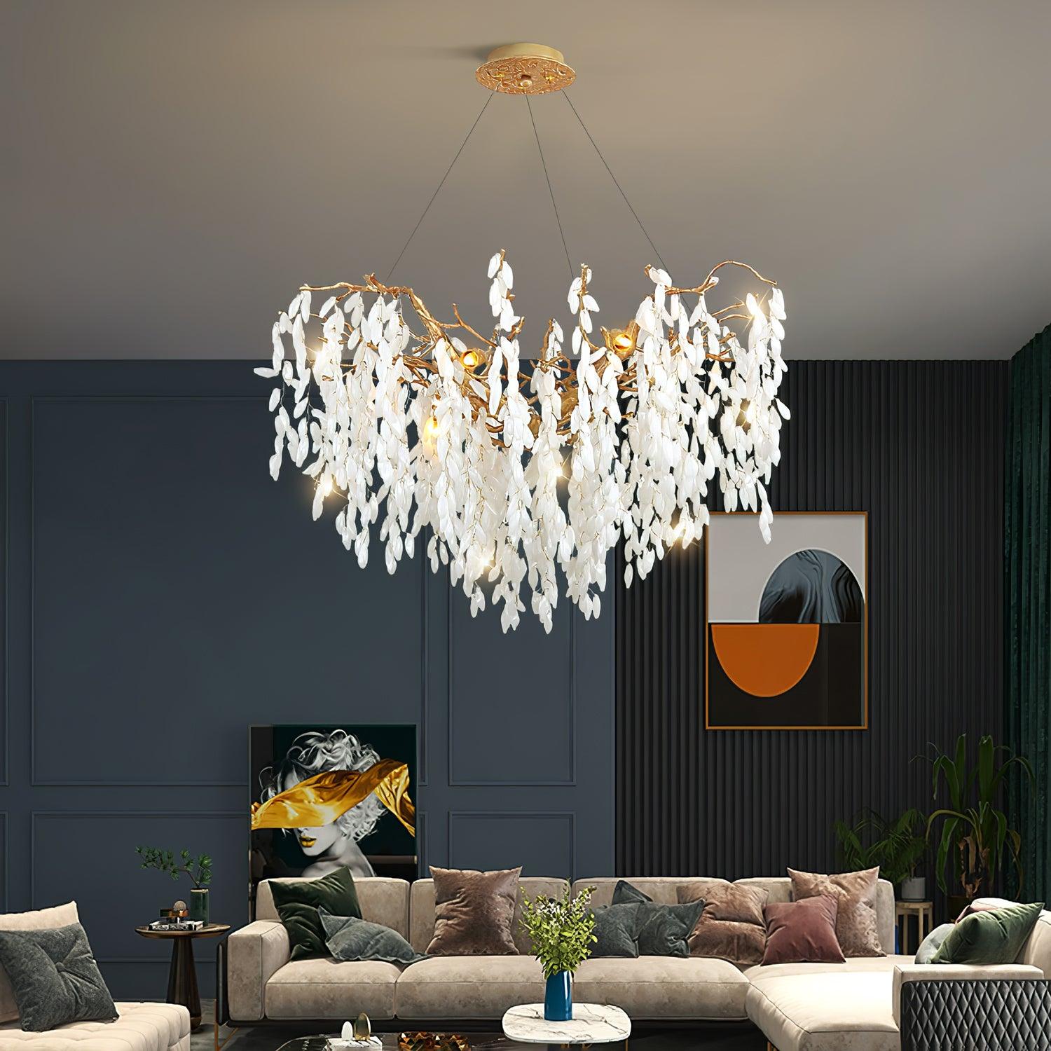 White Jade Branch Brass Chandelier - Cueteks