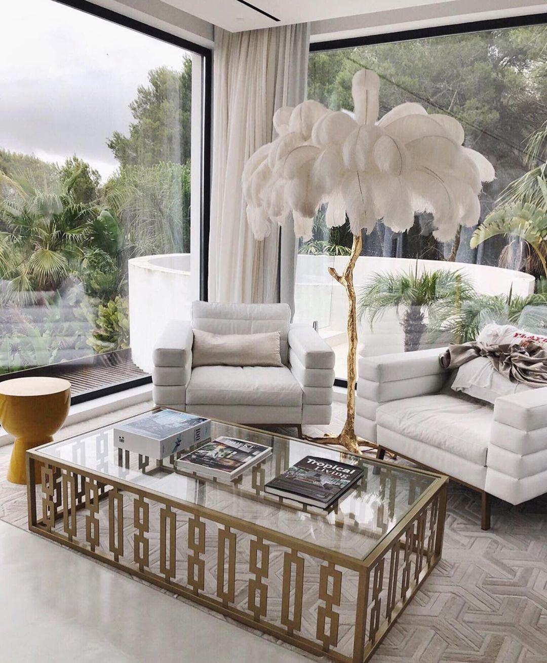 Ostrich Feather Brass Floor Lamp - Cueteks