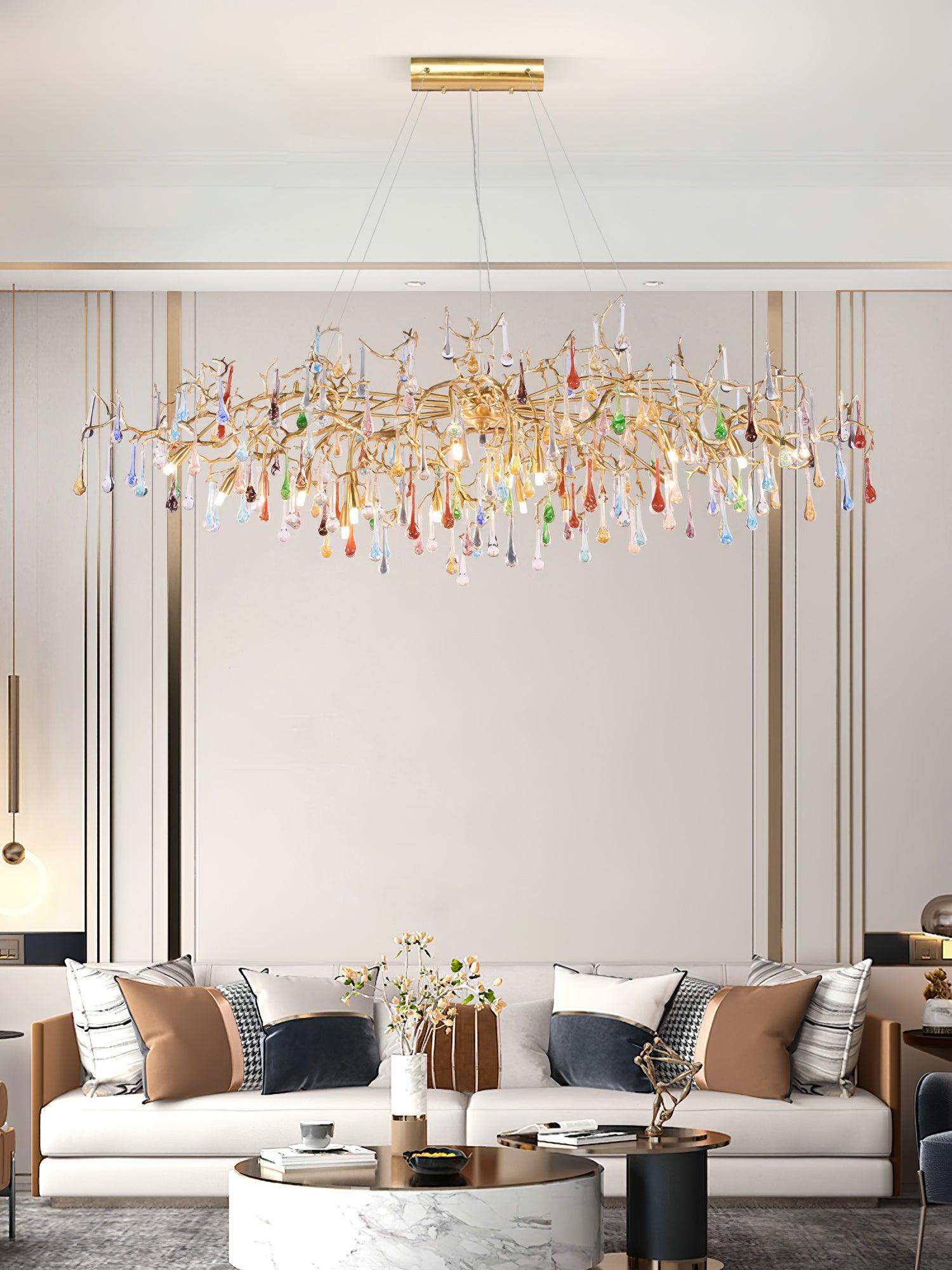 Colorful Raindrop Brass Branch Chandelier - Cueteks