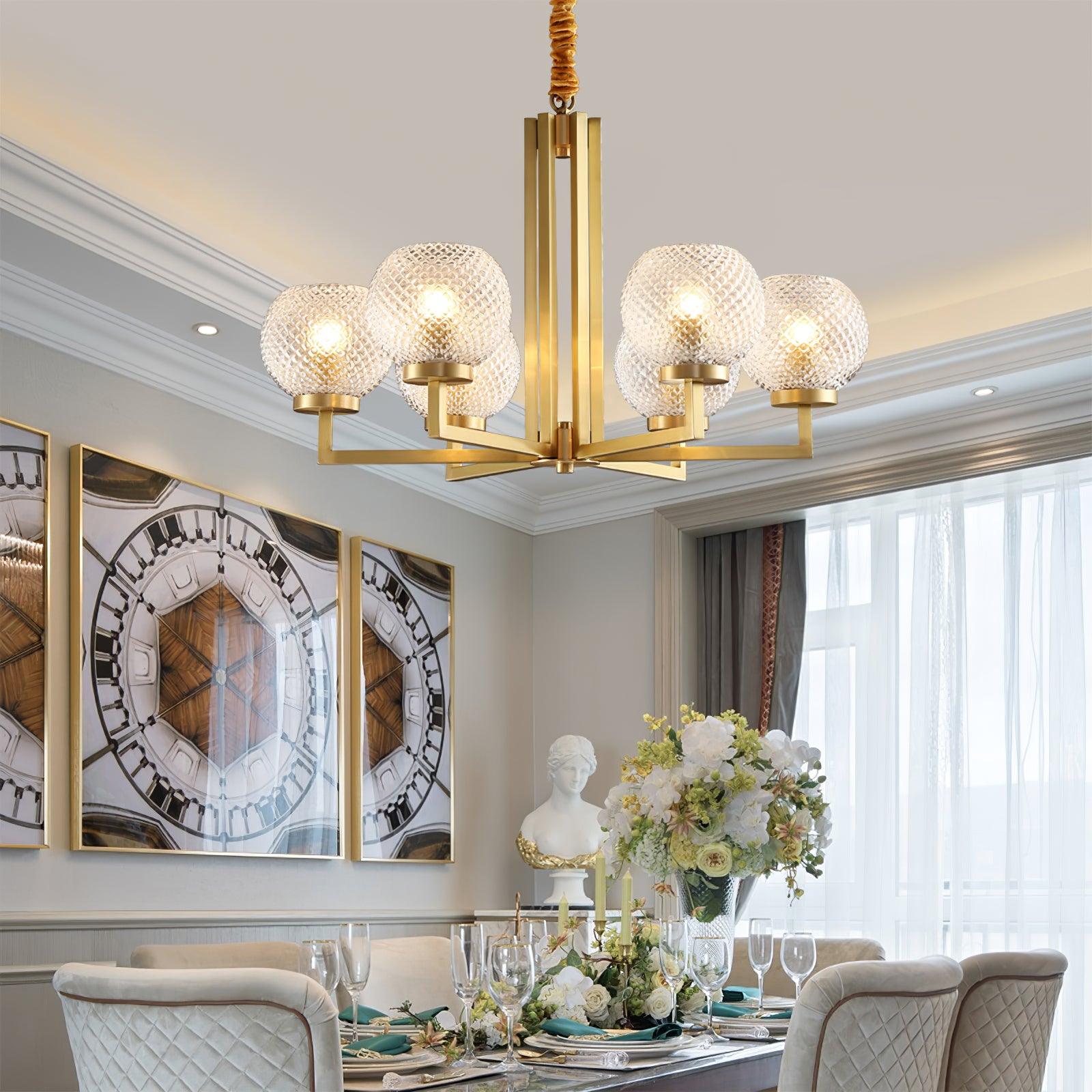 Ribbed Glass Brass Chandelier - Cueteks