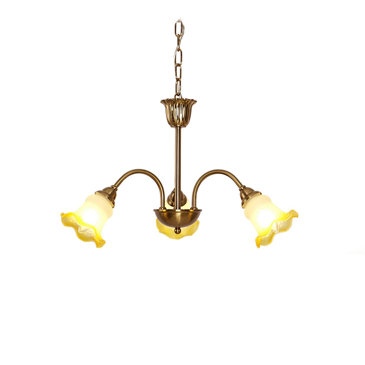 Three-head Yellow chandelier with curved arms
