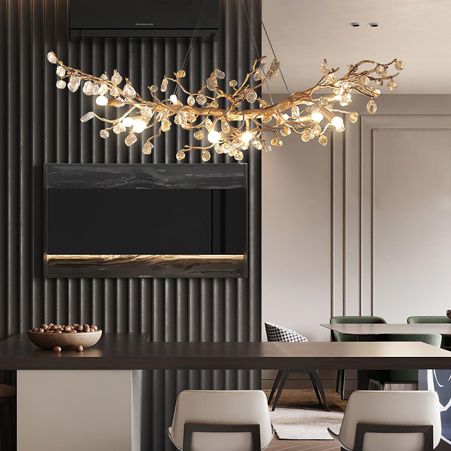 Stone Crystal Brass Chandelier - Cueteks