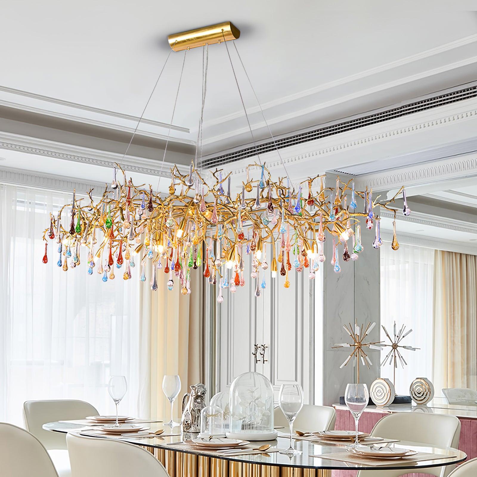 Colorful Raindrop Brass Branch Chandelier - Cueteks