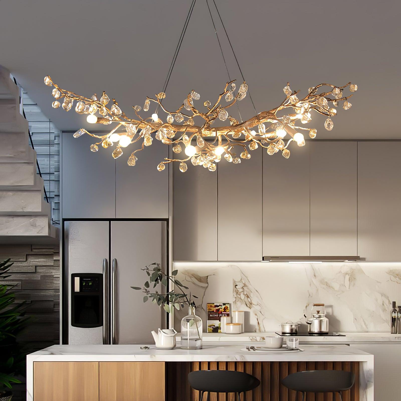 Stone Crystal Brass Chandelier - Cueteks