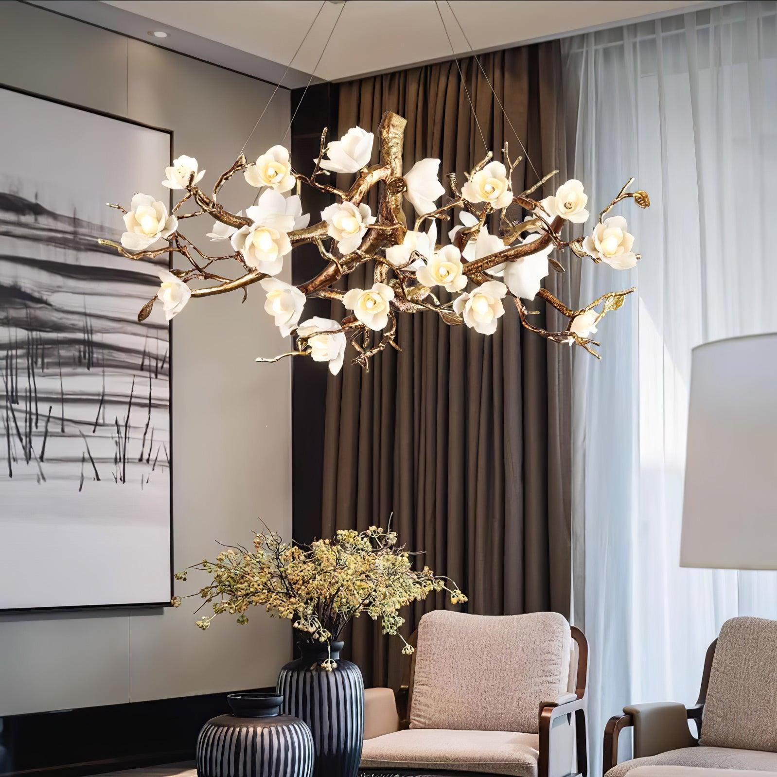 Flower Bloom Branch Brass Chandelier - Cueteks