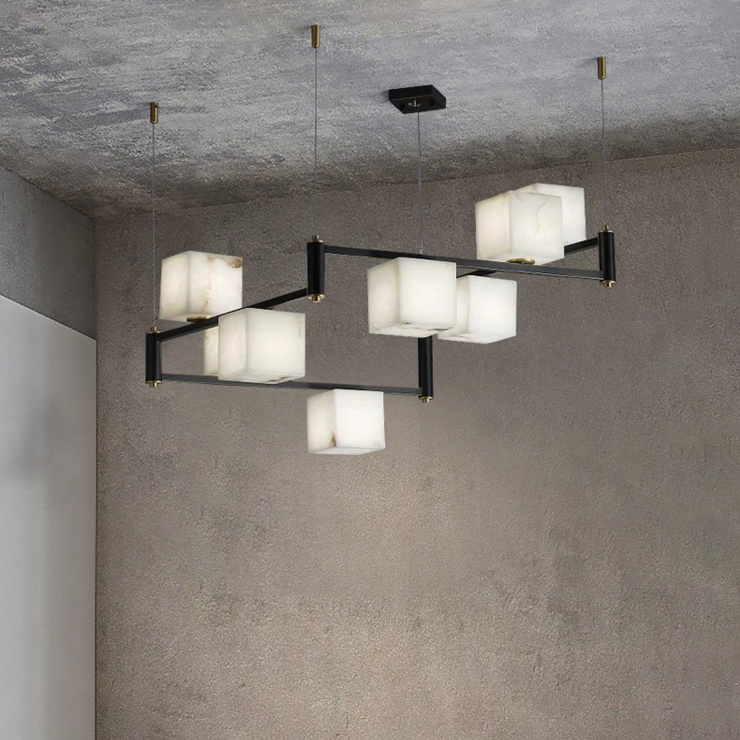 Alabaster Square Box Chandelier - Cueteks