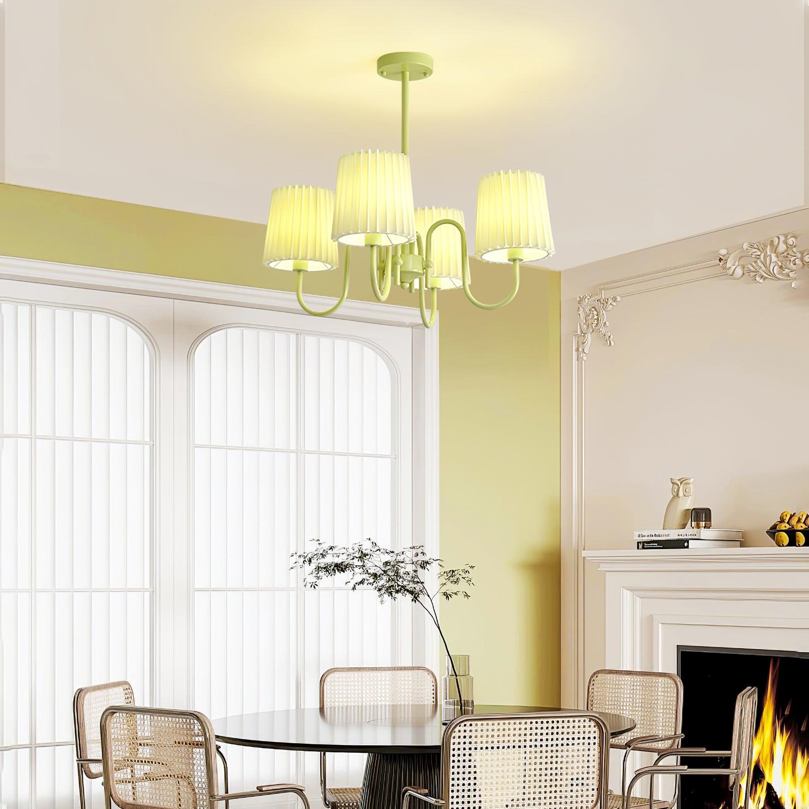 Pleated Fabric Matcha Chandelier - Cueteks