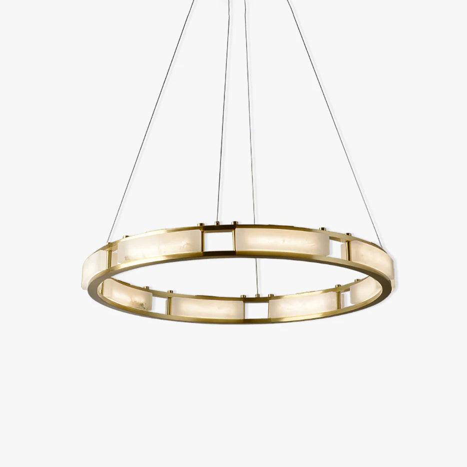 Qatar ring chandelier with pale panels on a white background