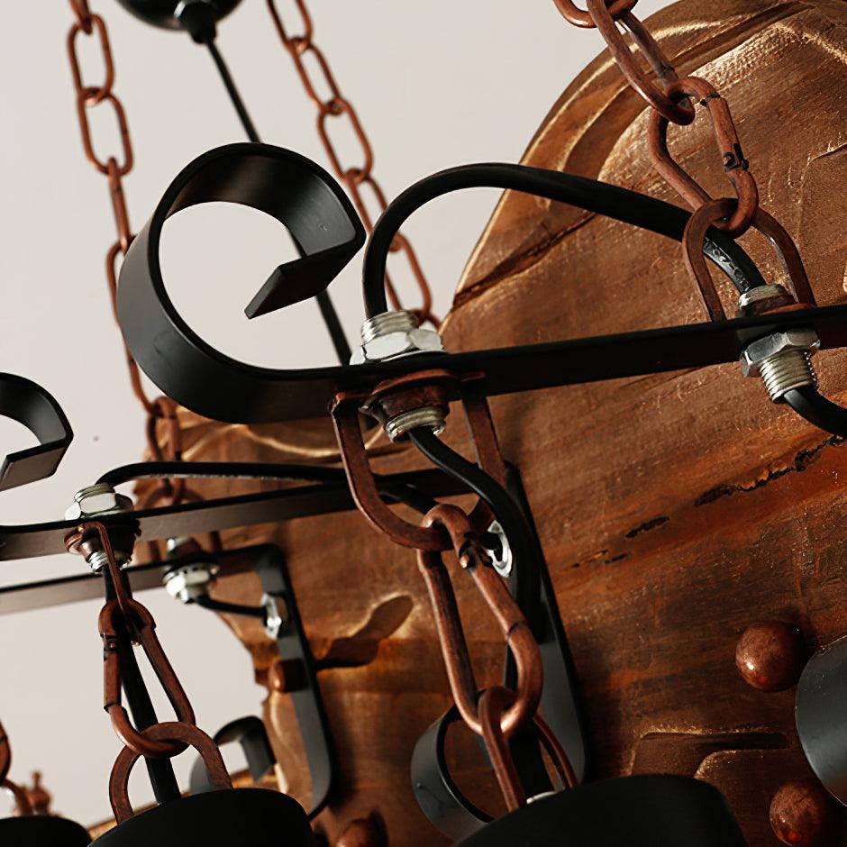 Close view of scrollwork, fasteners and wiring