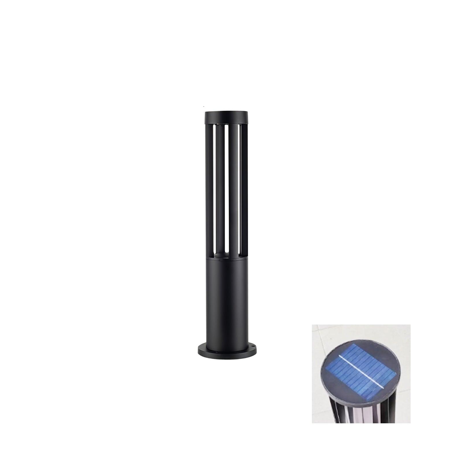Black Cylindrical Garden Outdoor Light with Solar Panel - Cueteks