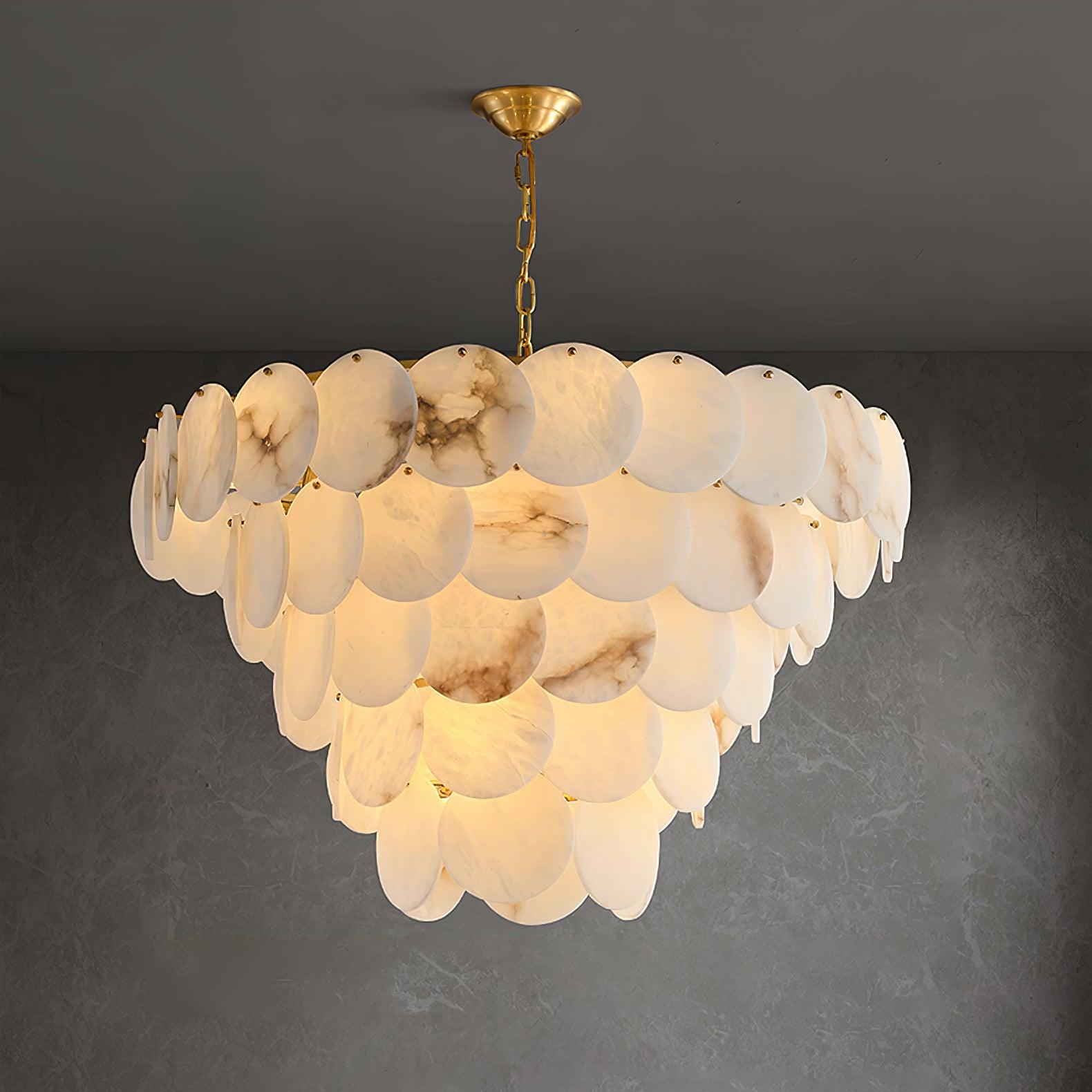 Alabaster Shell Brass Chandelier - Cueteks