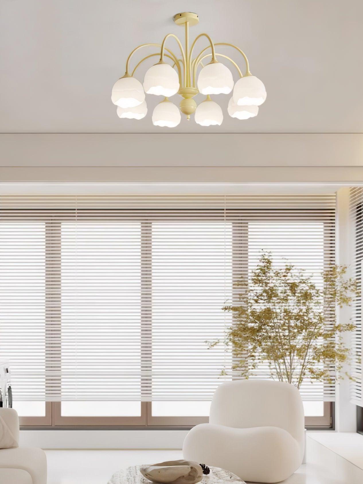 Creamy chandelier with white glass shades