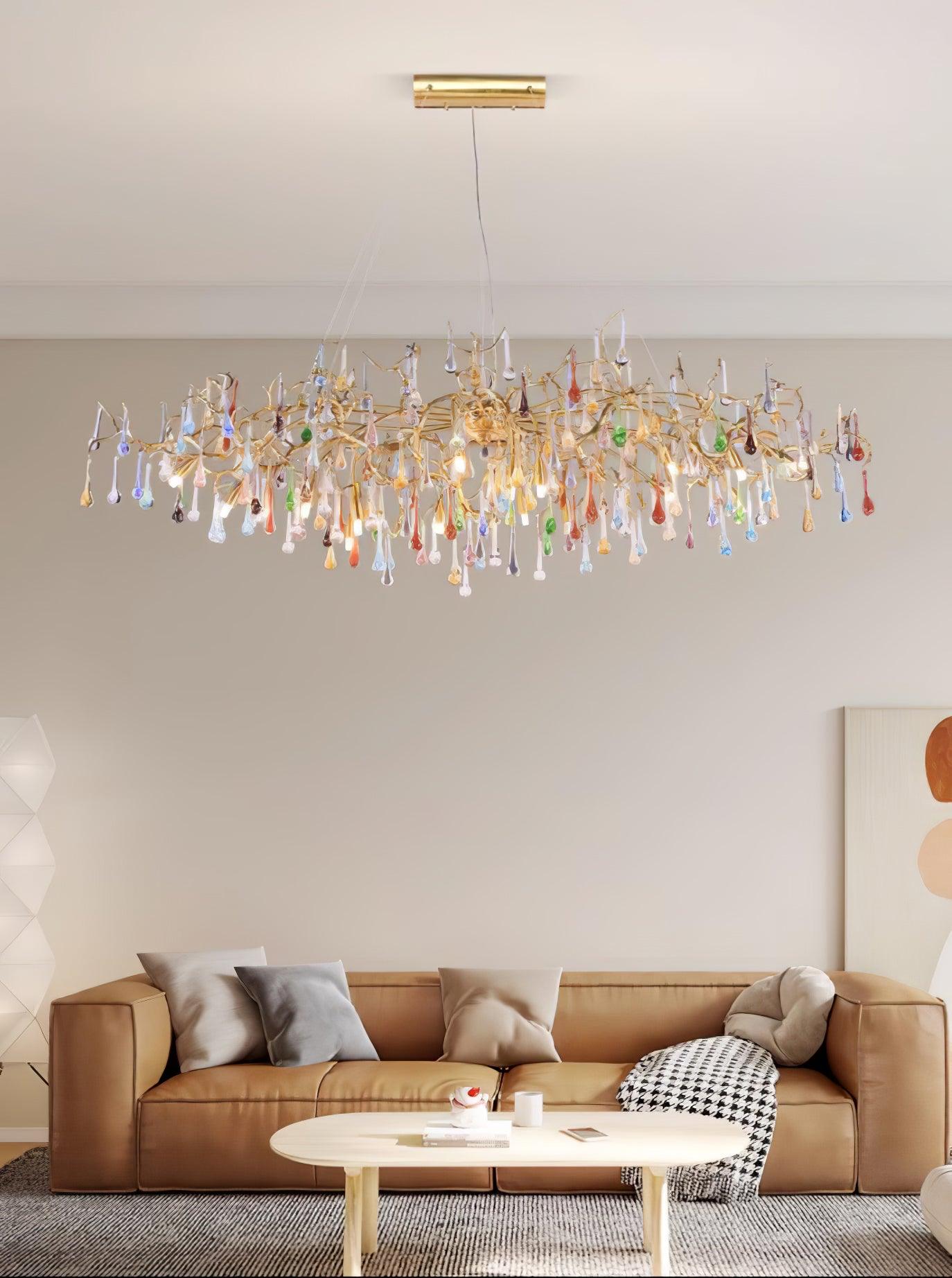 Colorful Raindrop Brass Branch Chandelier - Cueteks