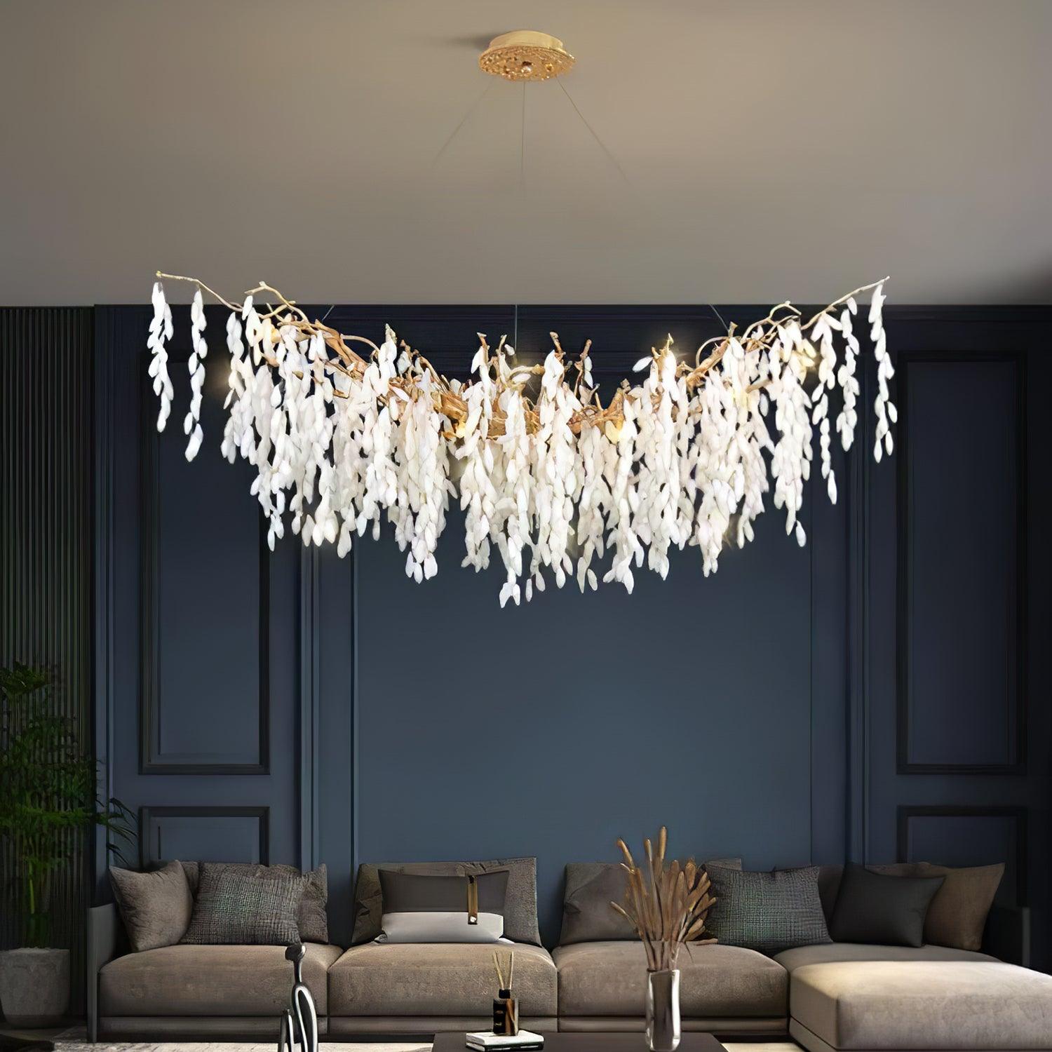 White Jade Branch Brass Chandelier - Cueteks