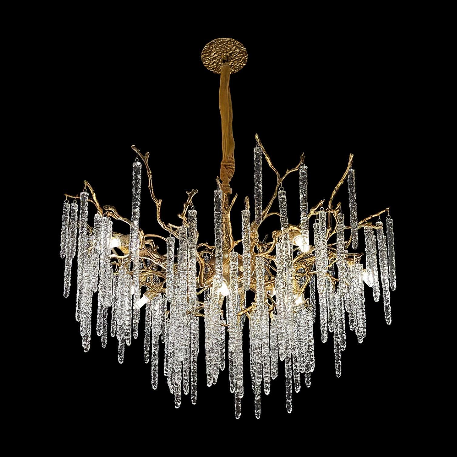 Crystal Icicles Branch Brass Chandelier - Cueteks