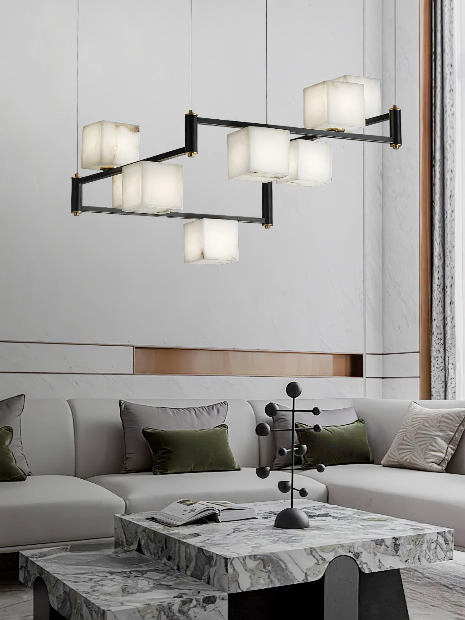 Alabaster Square Box Chandelier - Cueteks