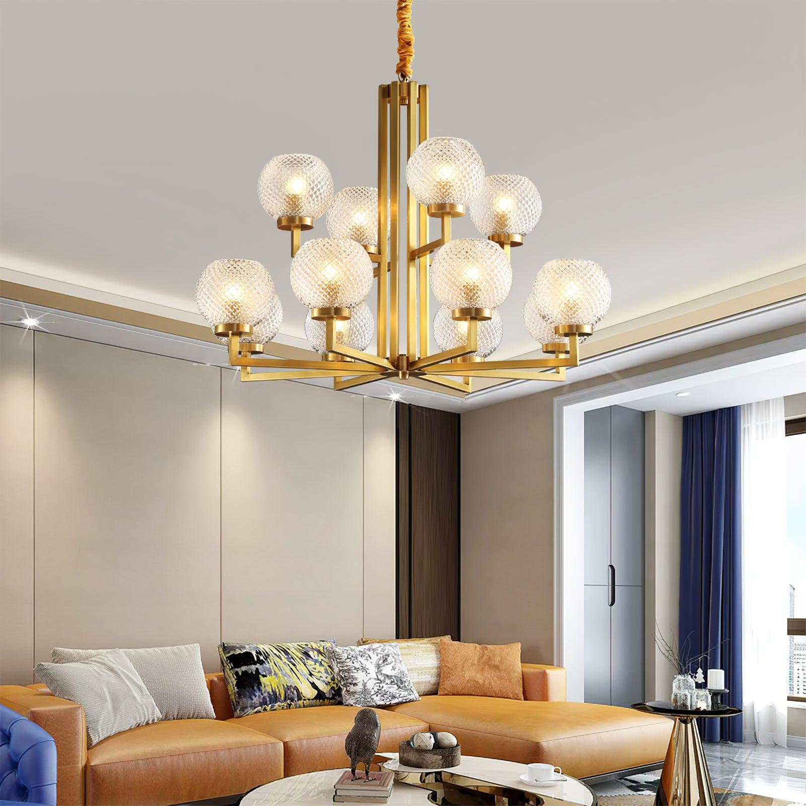 Ribbed Glass Brass Chandelier - Cueteks