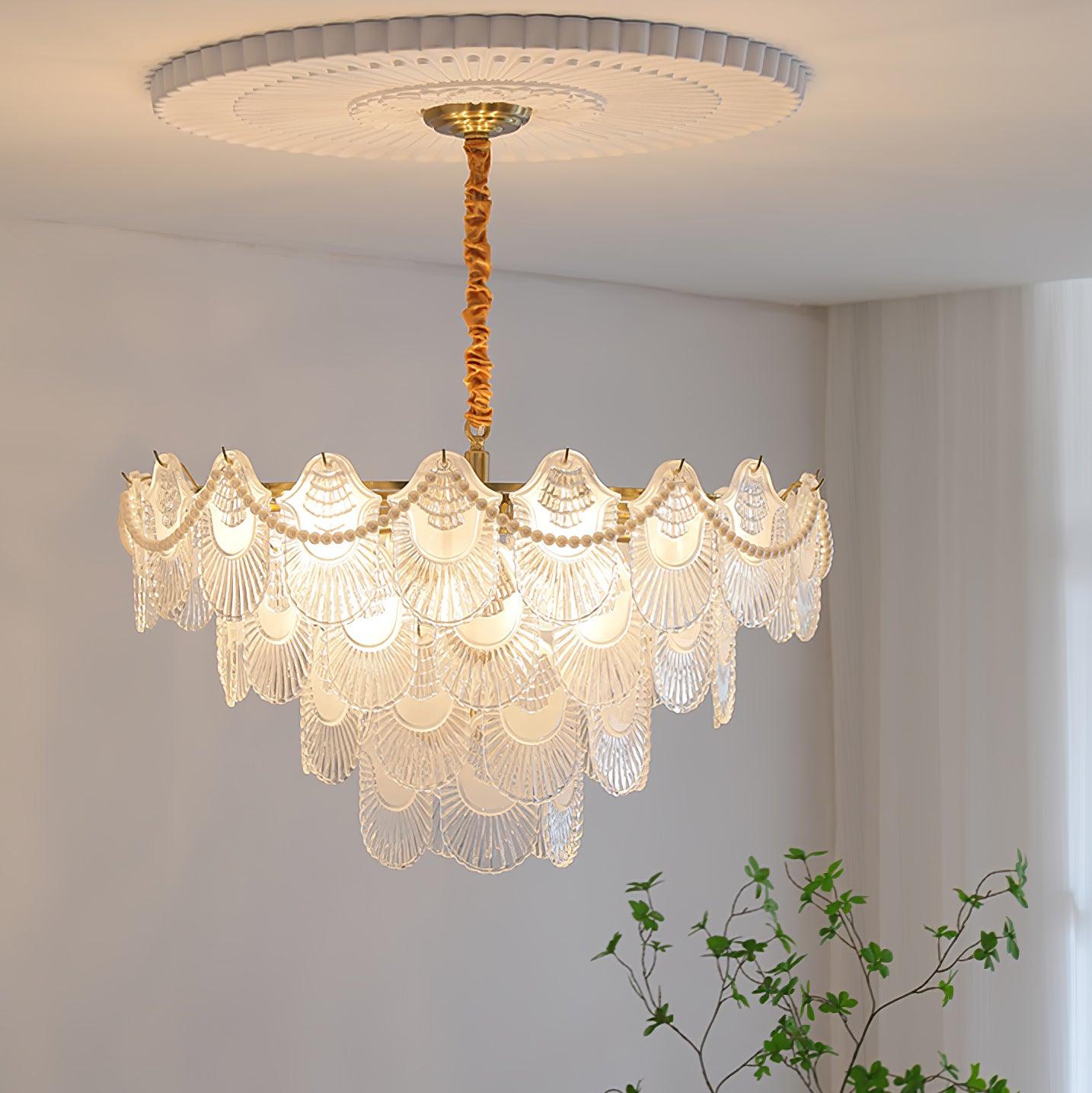 Pearl Glass Shell Chandelier - Cueteks