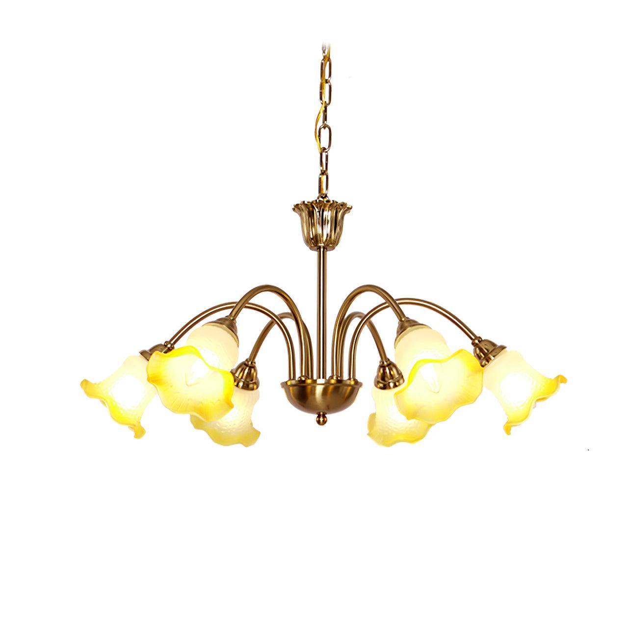 Six-head Yellow floral chandelier with chain