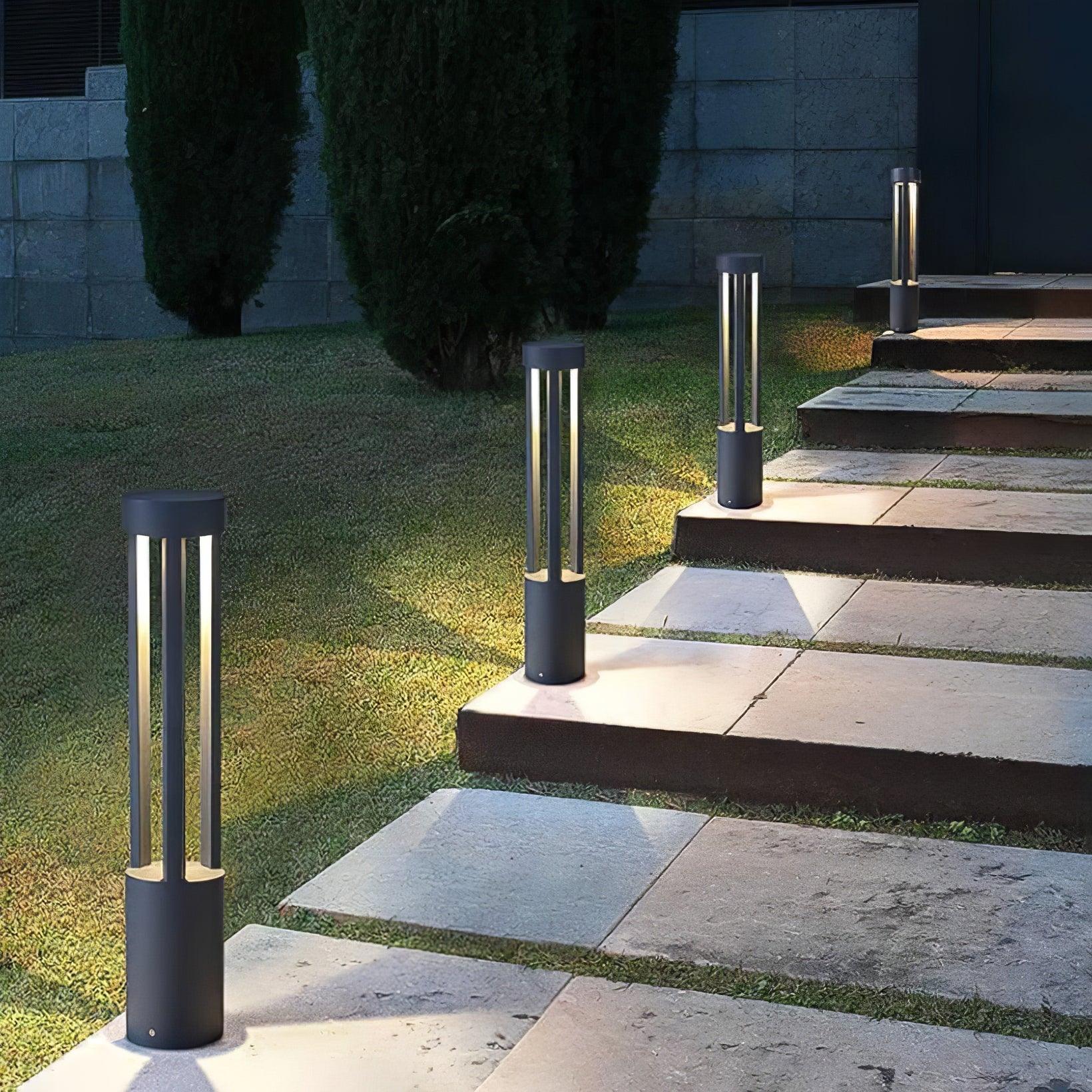Black Cylindrical Garden Outdoor Light with Solar Panel - Cueteks