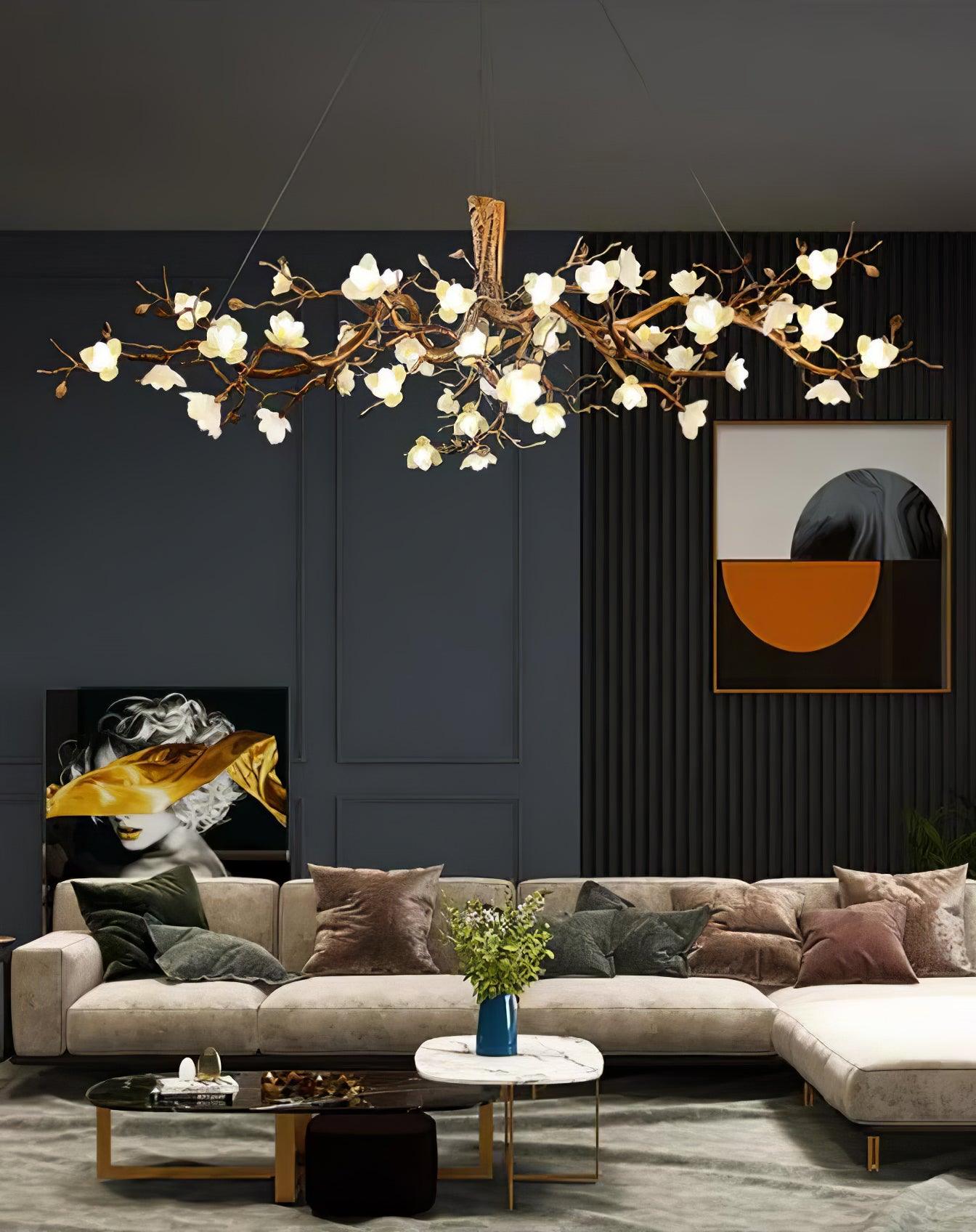 Flower Bloom Branch Brass Chandelier - Cueteks