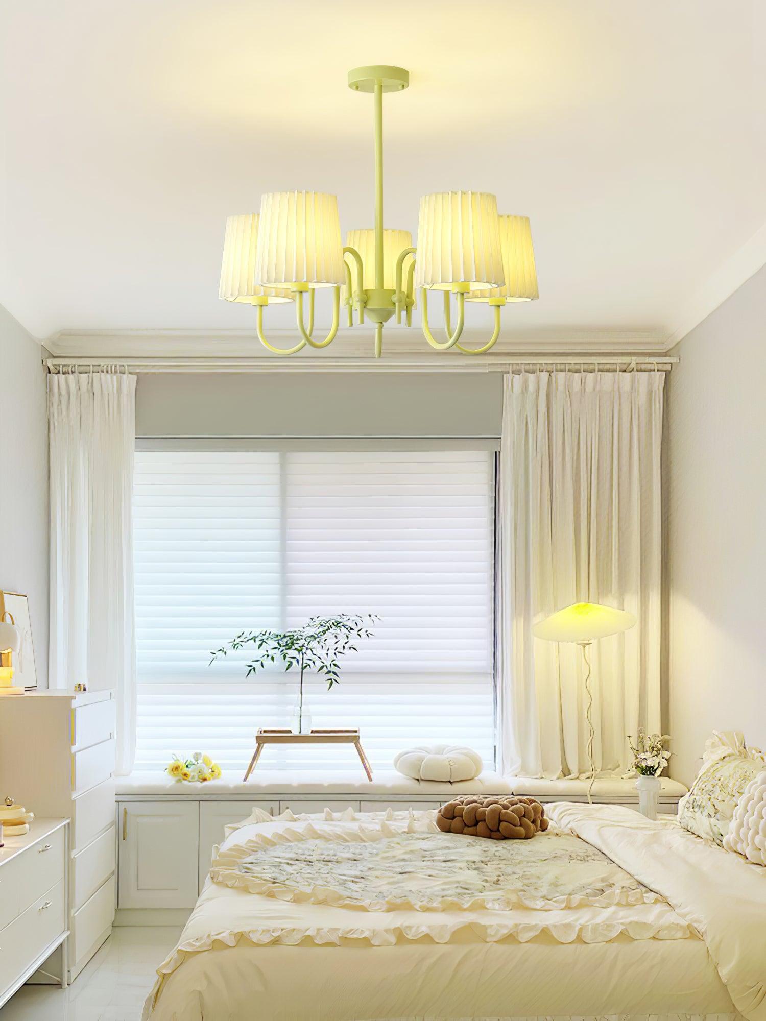 Pleated Fabric Matcha Chandelier - Cueteks
