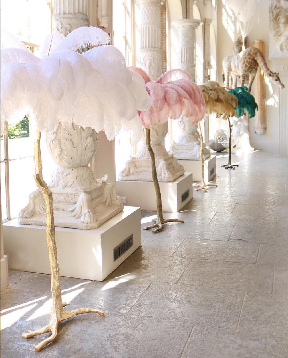 Ostrich Feather Brass Floor Lamp - Cueteks