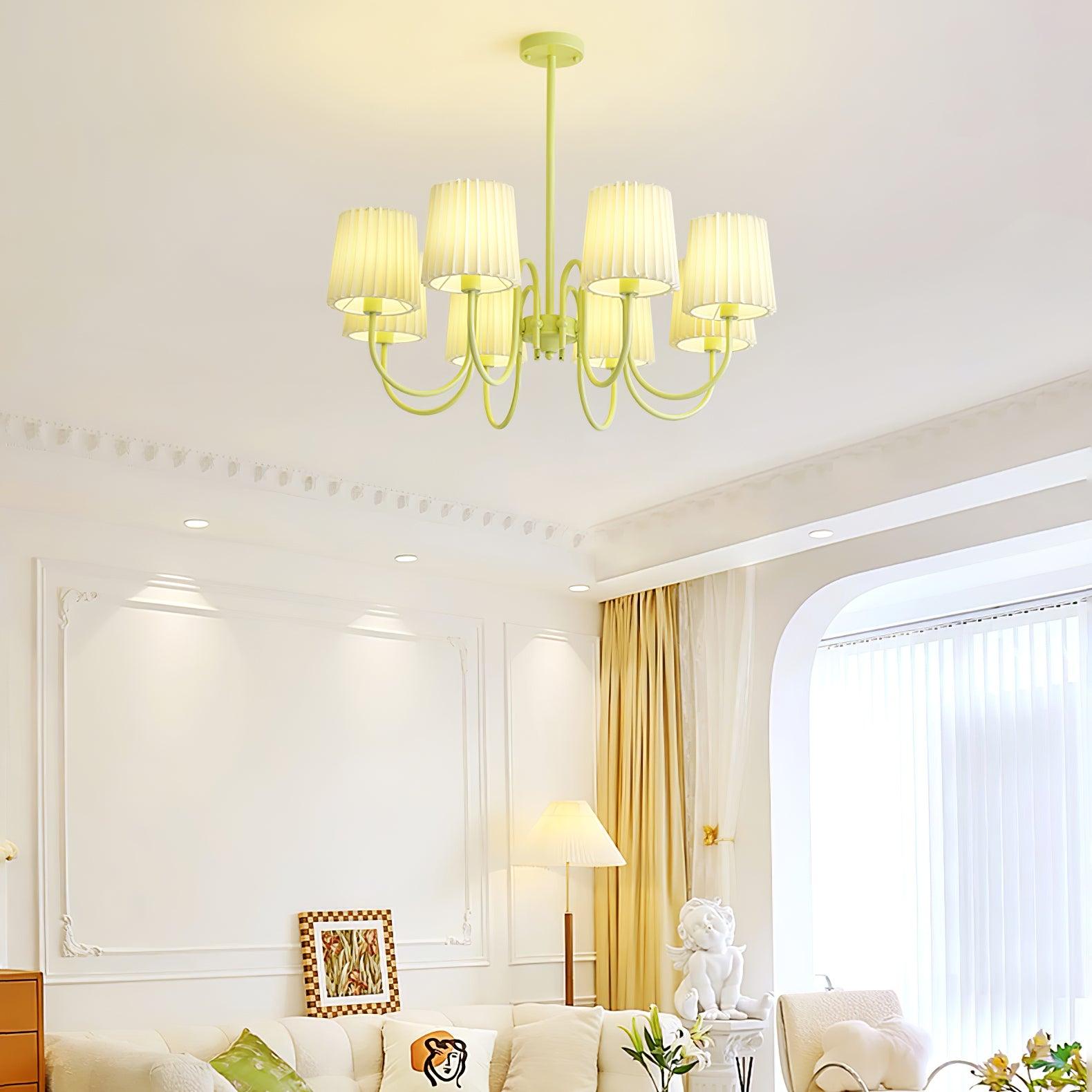 Pleated Fabric Matcha Chandelier - Cueteks