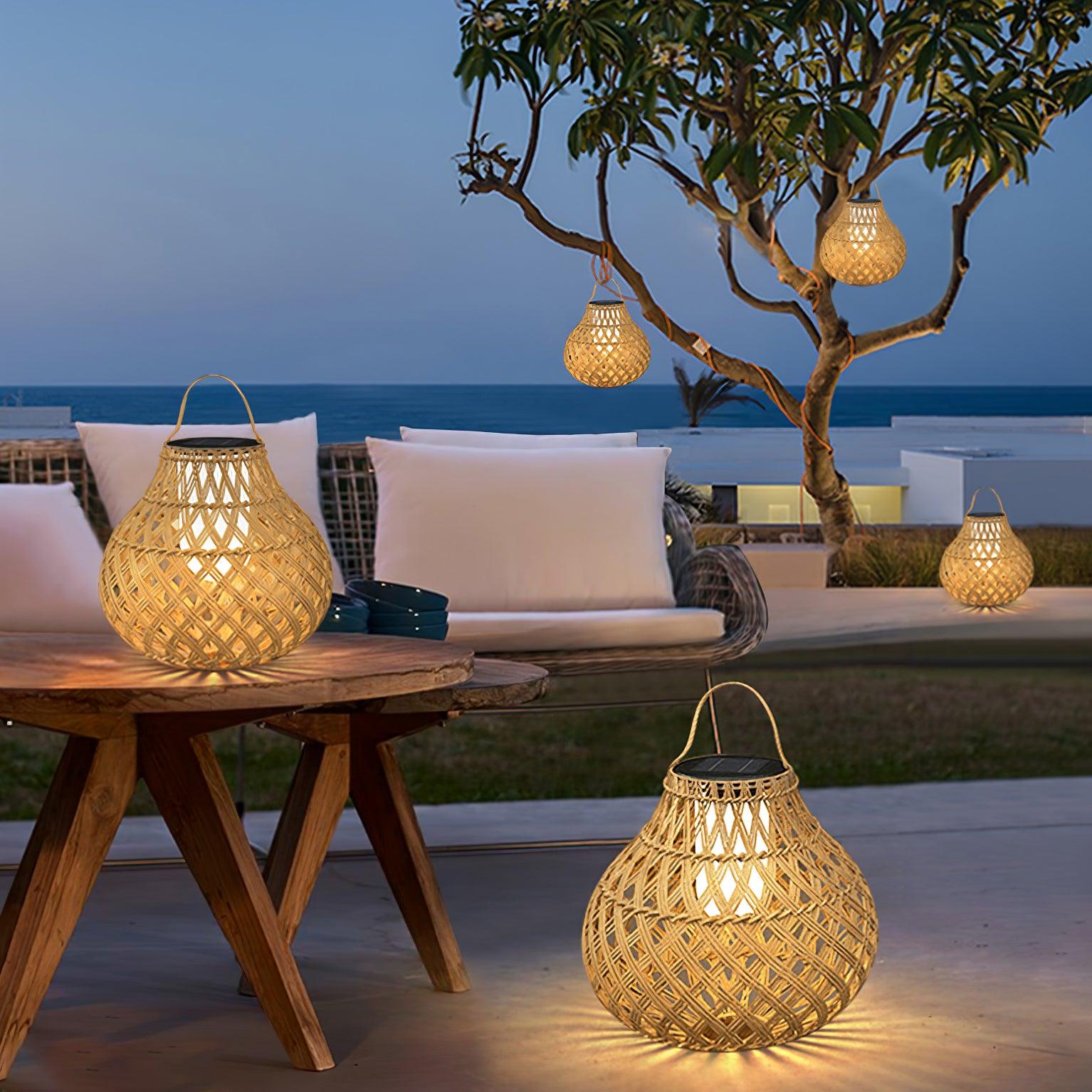 Woven Sphere Solar Lantern Outdoor Lamp - Cueteks