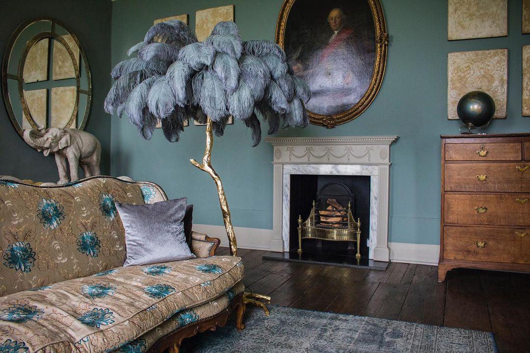 Ostrich Feather Brass Floor Lamp - Cueteks
